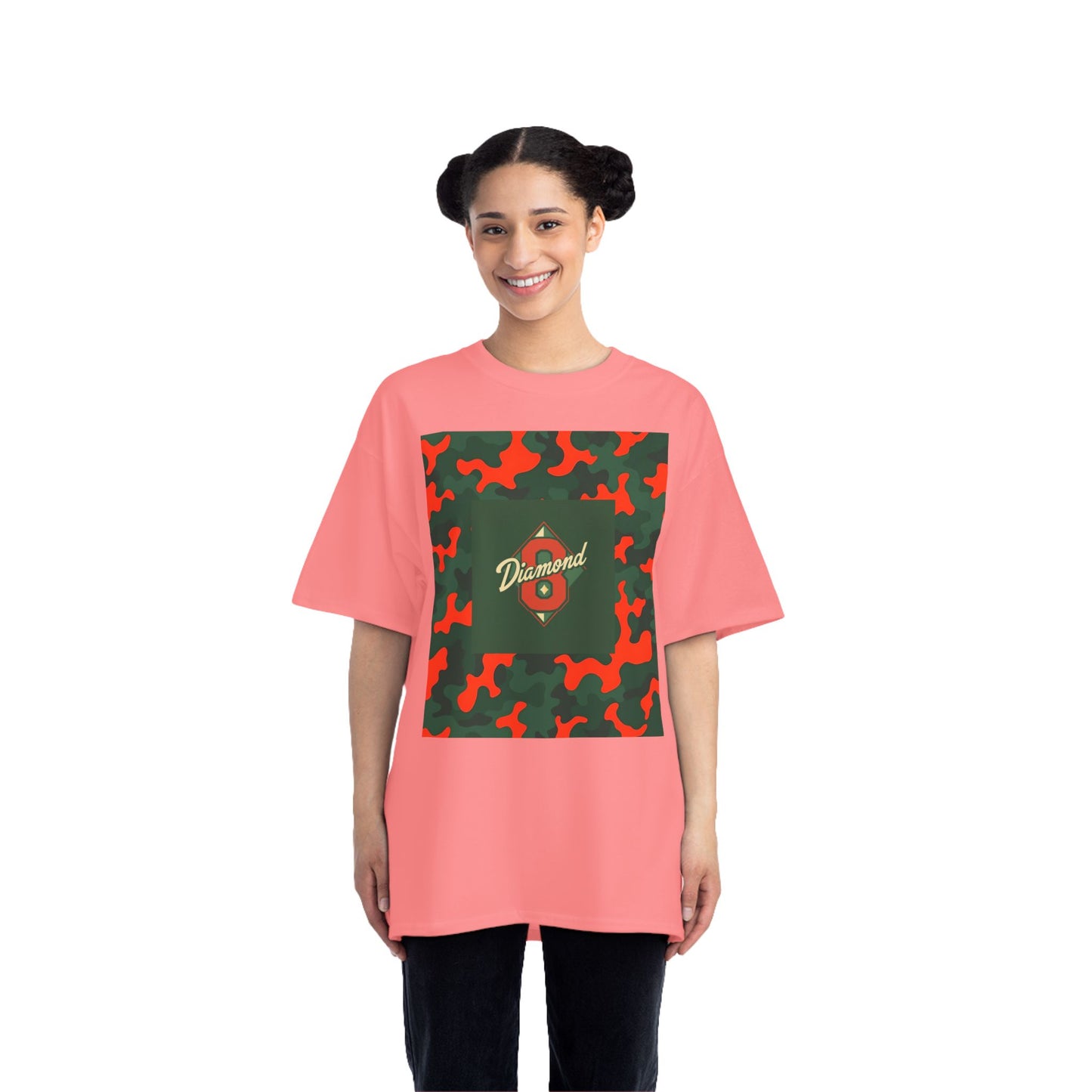 Camo Graphic Tee, Unisex, Trendy Streetwear, Stylish Summer Top, Perfect for Casual Outings - Green & Orange Camo Diamond 8