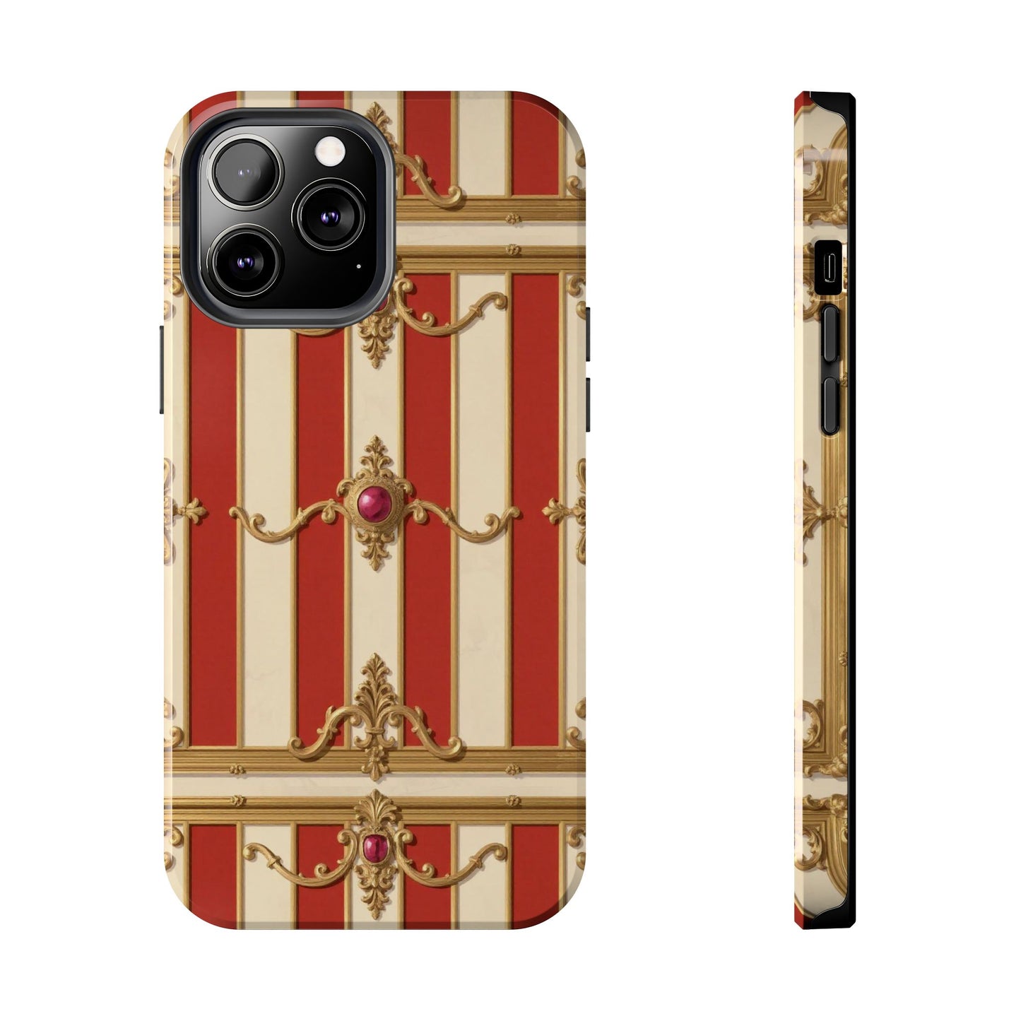 Elegant Alabaster & Dusk Orange Striped Baroque Tough Phone Case - Stylish Protection for Your Device