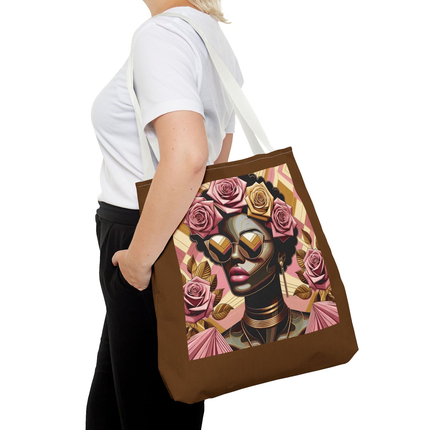 Chic Floral Tote Bag - Fashionable Everyday Accessory, Gift for Her, Boho Style, Shopping Bag, Eco-Friendly Carryall - Pink Roses Lady