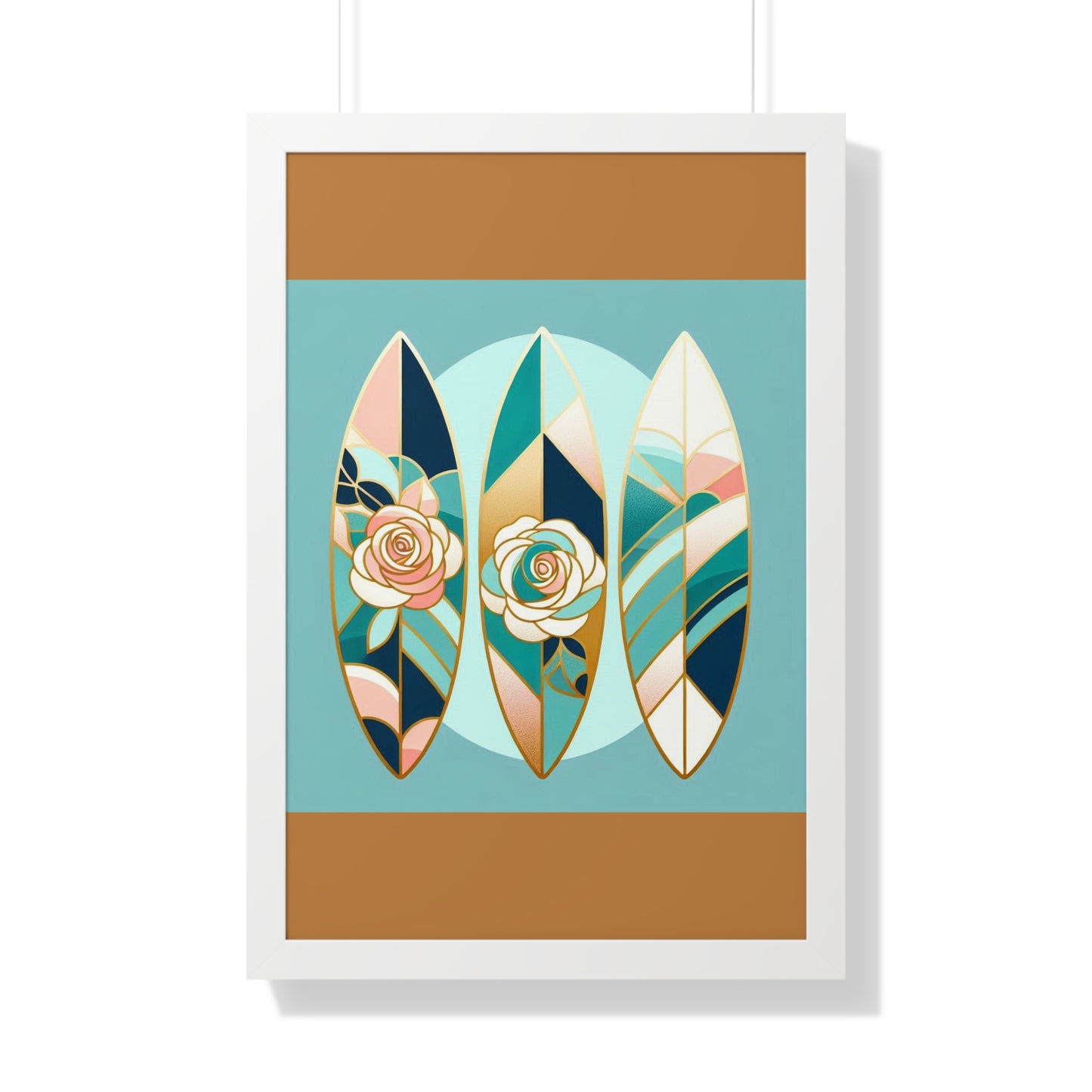 Vertical Poster - Blue, Pink & Aqua Surfboard & Roses Wall Art