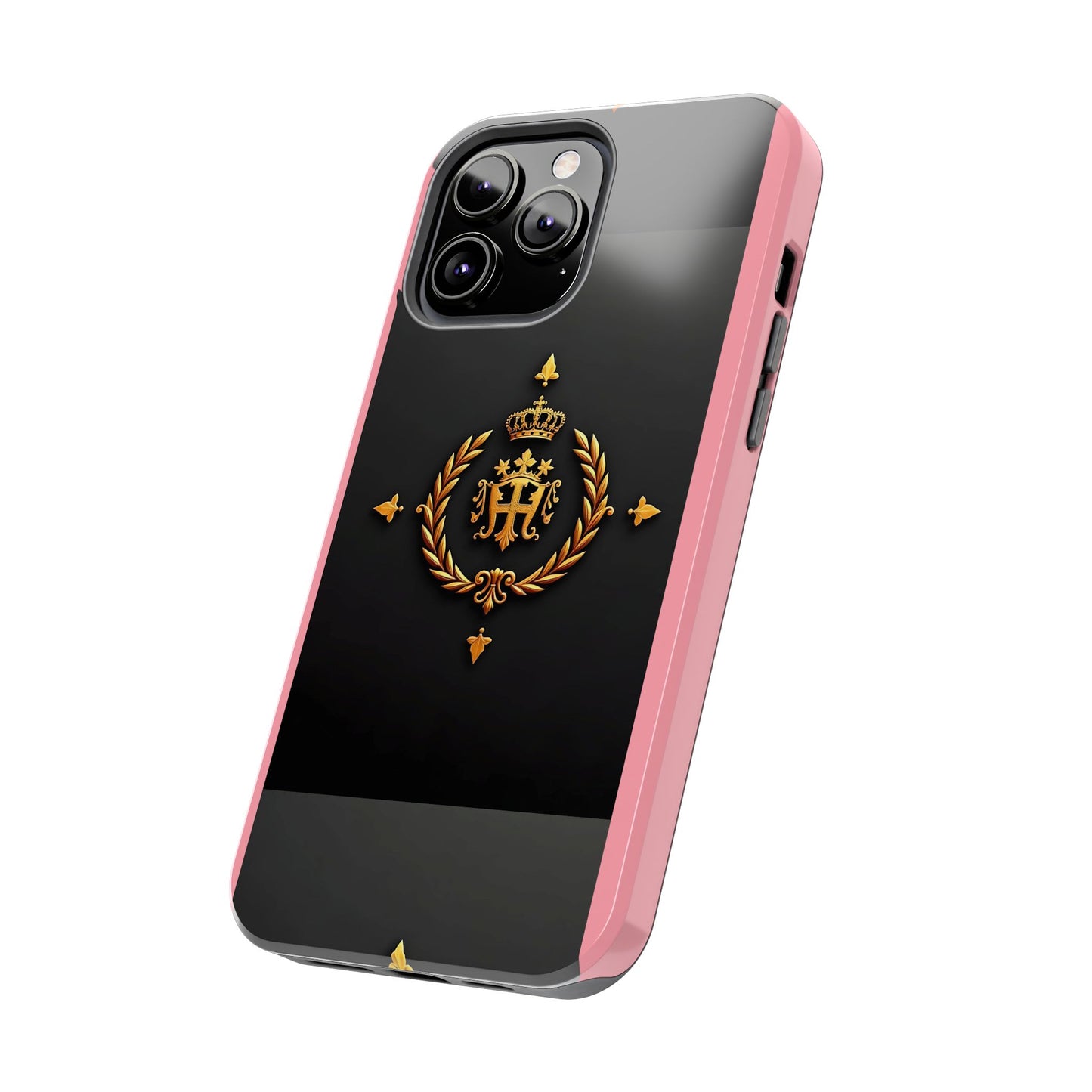 Tough Phone Case with Regal Design - Elegant Phone Protection, Gift for Him/Her, Royalty Inspired - Pink Striped Gold Crest