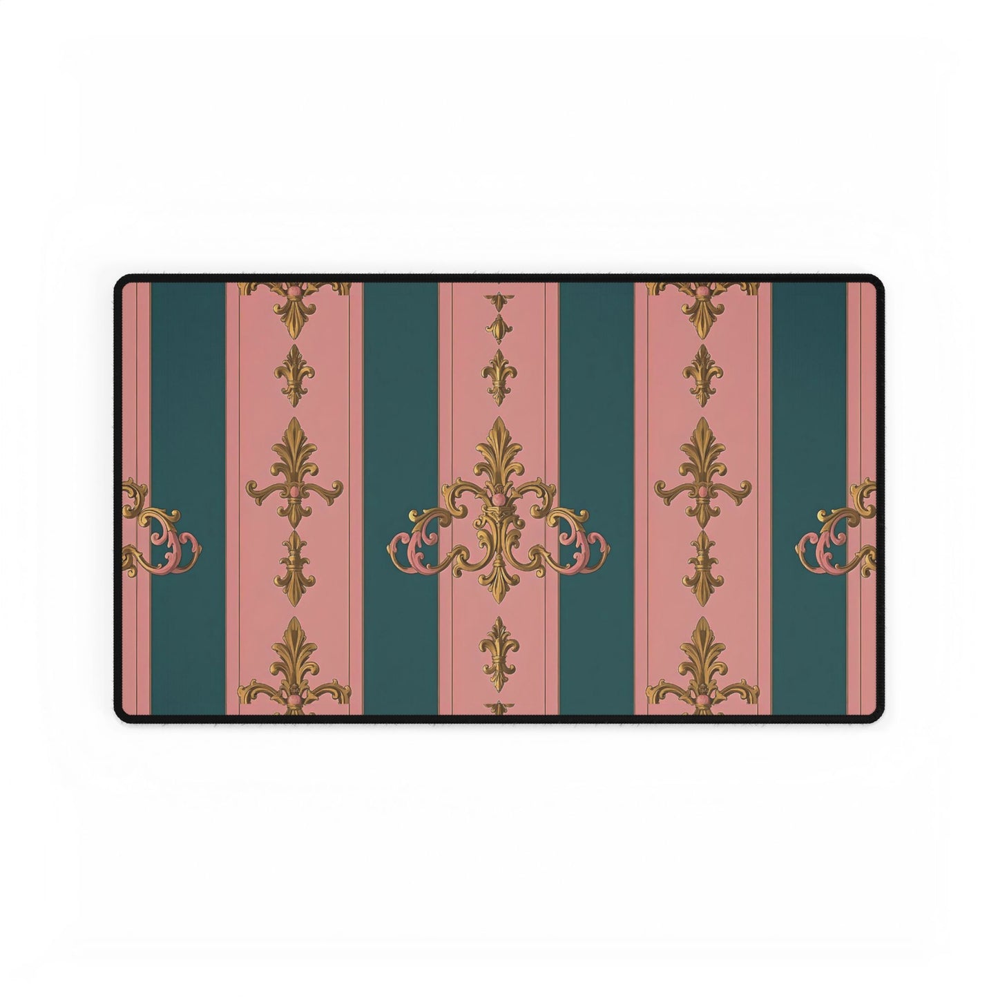 Elegant Desk Mats for Stylish Office Decor, Personalized Desk Accessories, Home Office Gifts - Pink & Teal Striped Gold Baroque