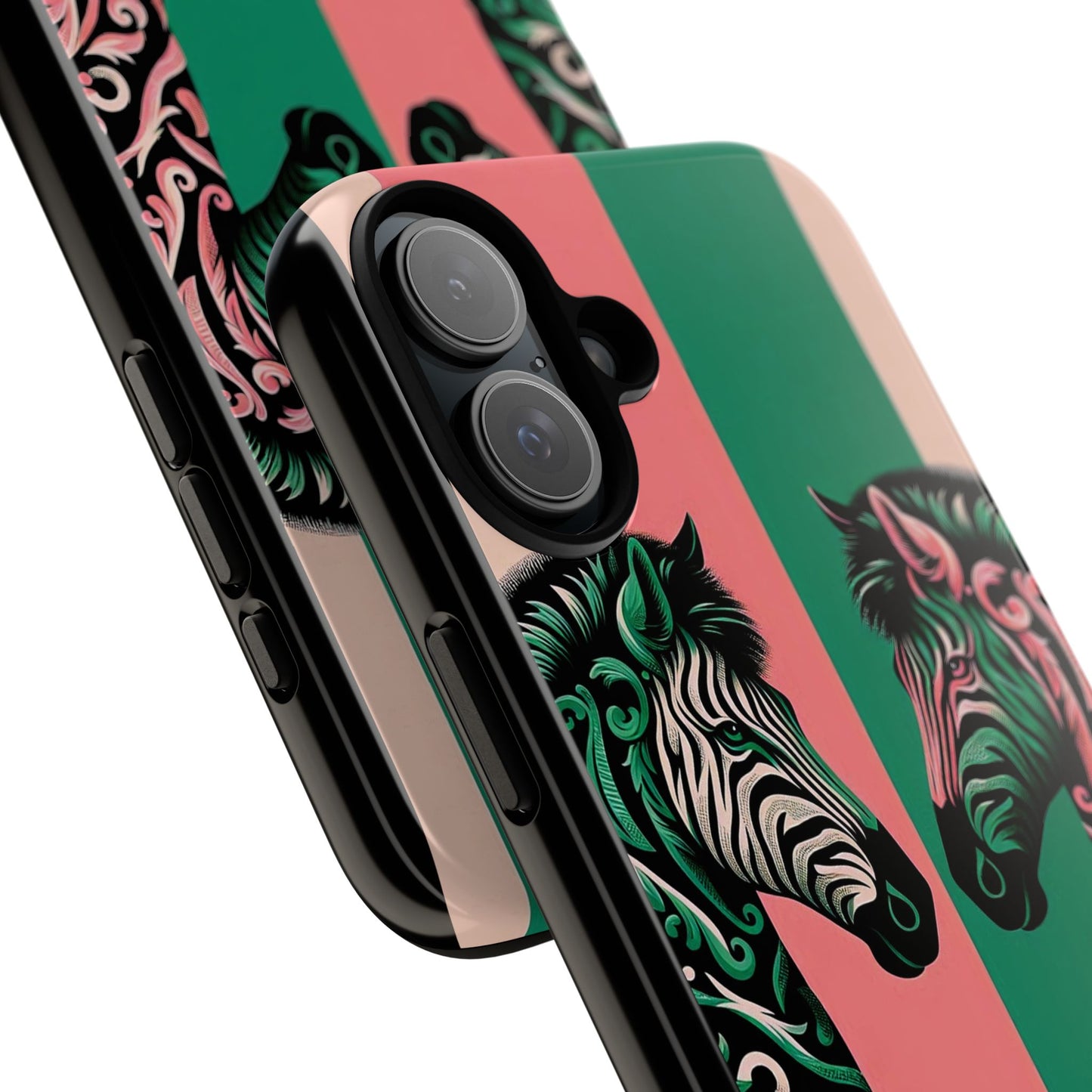 Phone Case - Elegant Pink & Green Zebra Damask Design