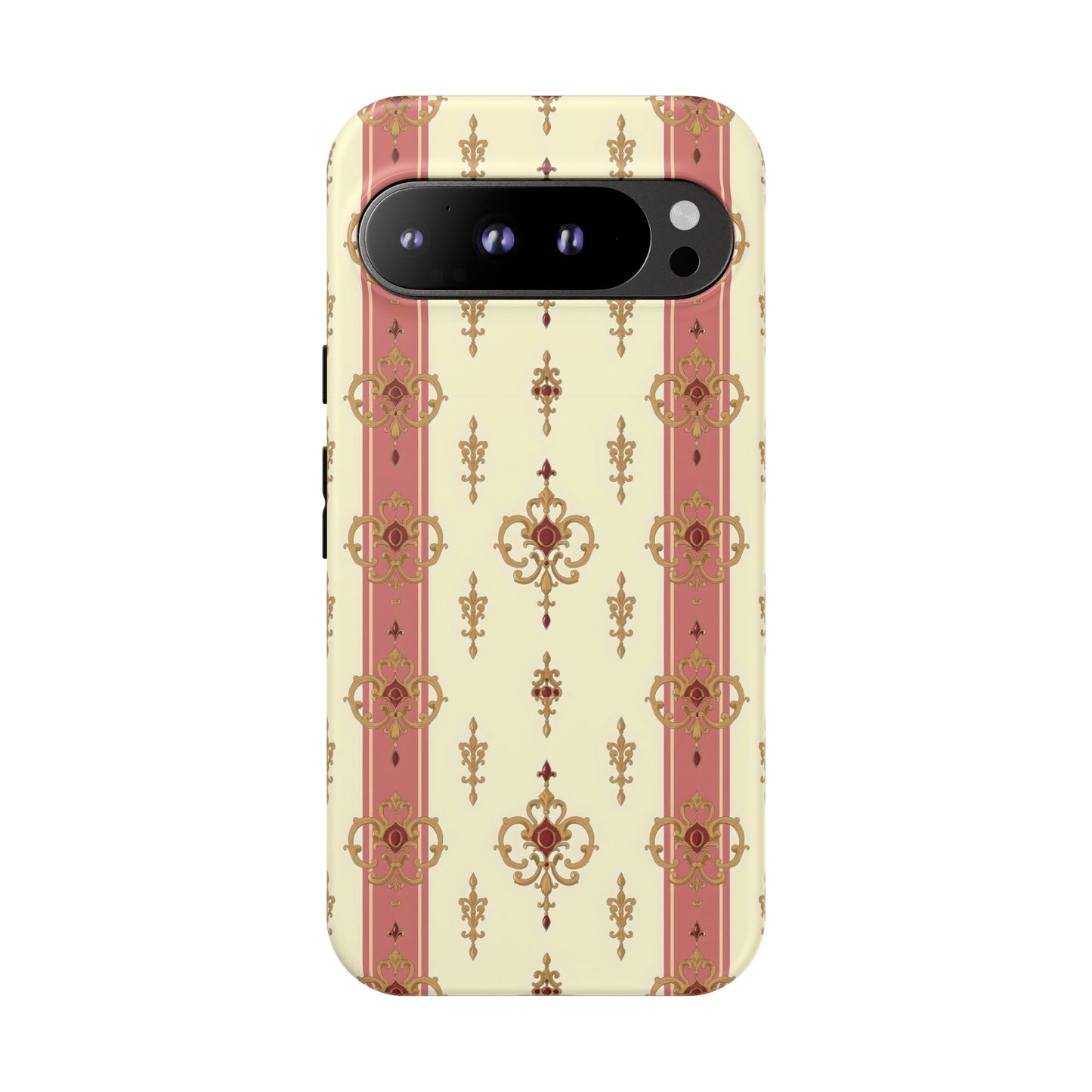 Elegant Floral Motif Phone Case - Tough Cases with Vintage Design - Mauve Striped Gold Damask