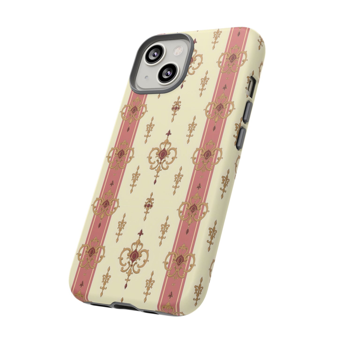 Elegant Floral Motif Phone Case - Tough Cases with Vintage Design - Mauve Striped Gold Damask