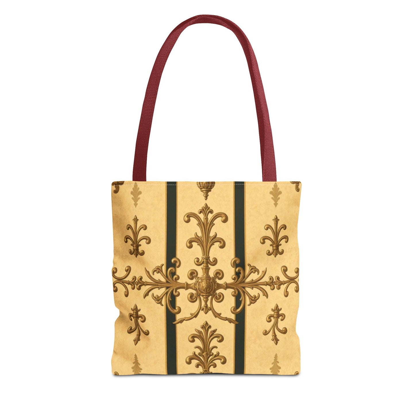 Elegant Baroque Pattern Tote Bag | Stylish Eco-friendly Shopping Bag, Beach Tote, Gift Bag, Daily Use - Matte Yellow Striped Antique Rococo