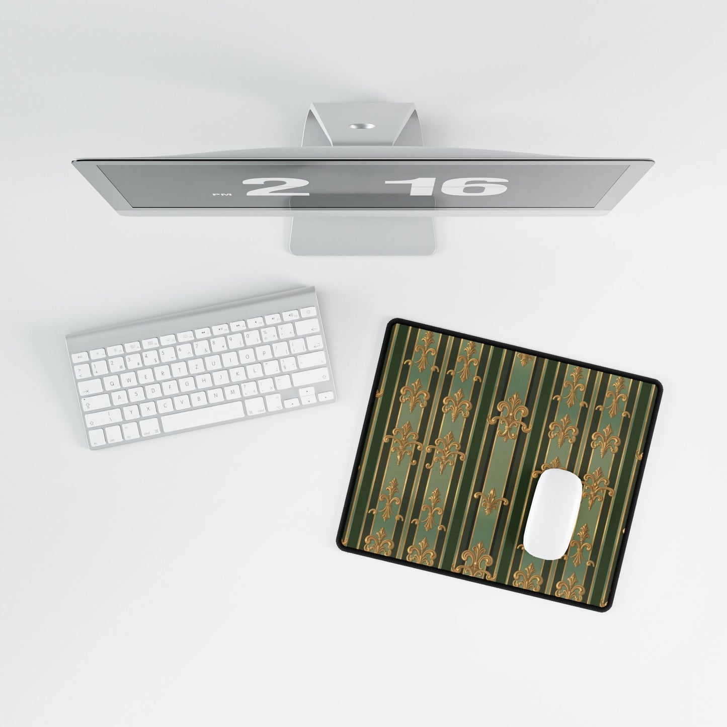 Elegant Baroque Desk Mat, Office Decor, Home Office Accessories, Stylish Desk Pad, Gift for Writers - Green Striped Gold Baroque
