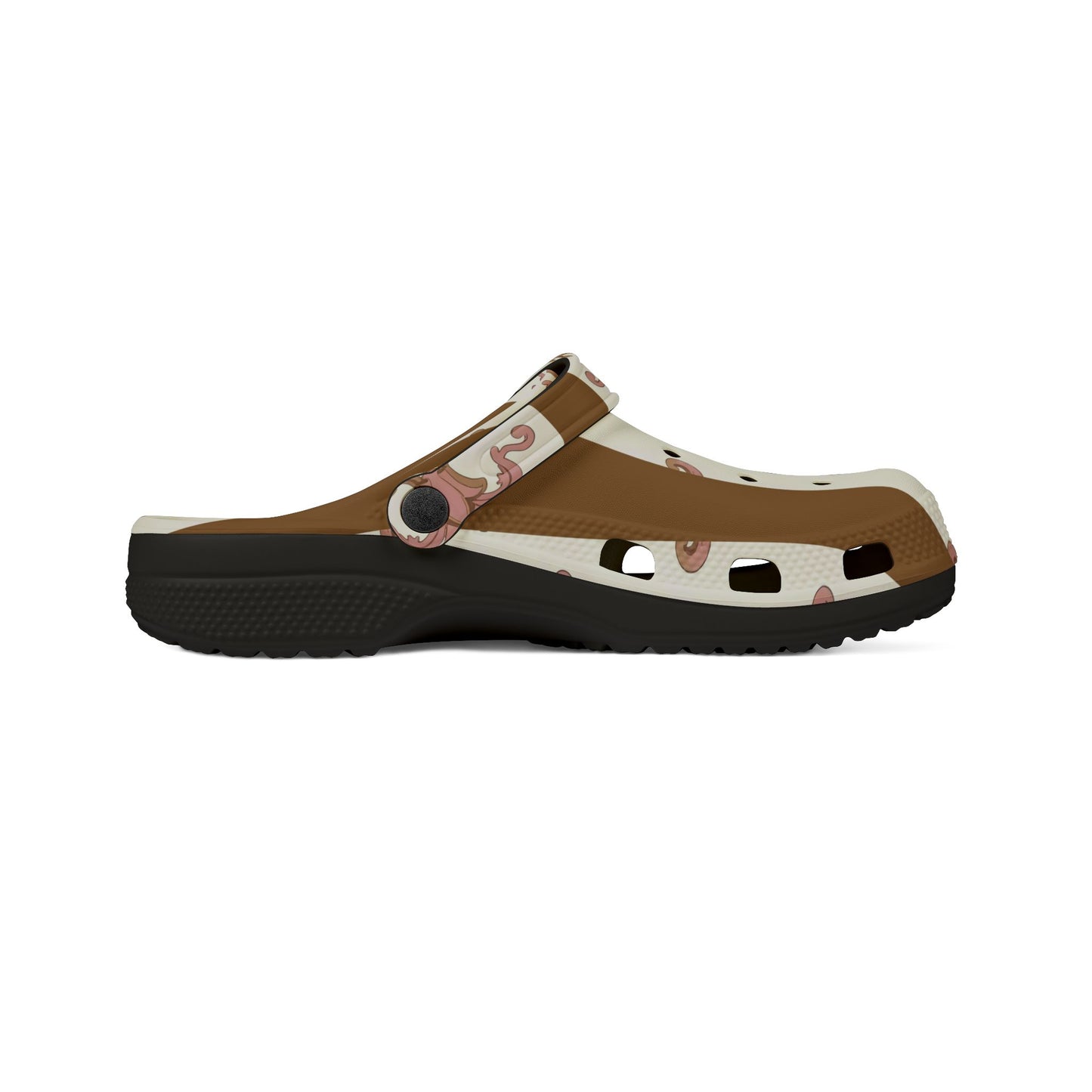 Stylish EVA Foam Rubber Clogs, Trendy Slip-On Shoes, Comfortable Footwear, Unique Patterned Clogs, Everyday Wear - Brown Striped Pink Arabesque