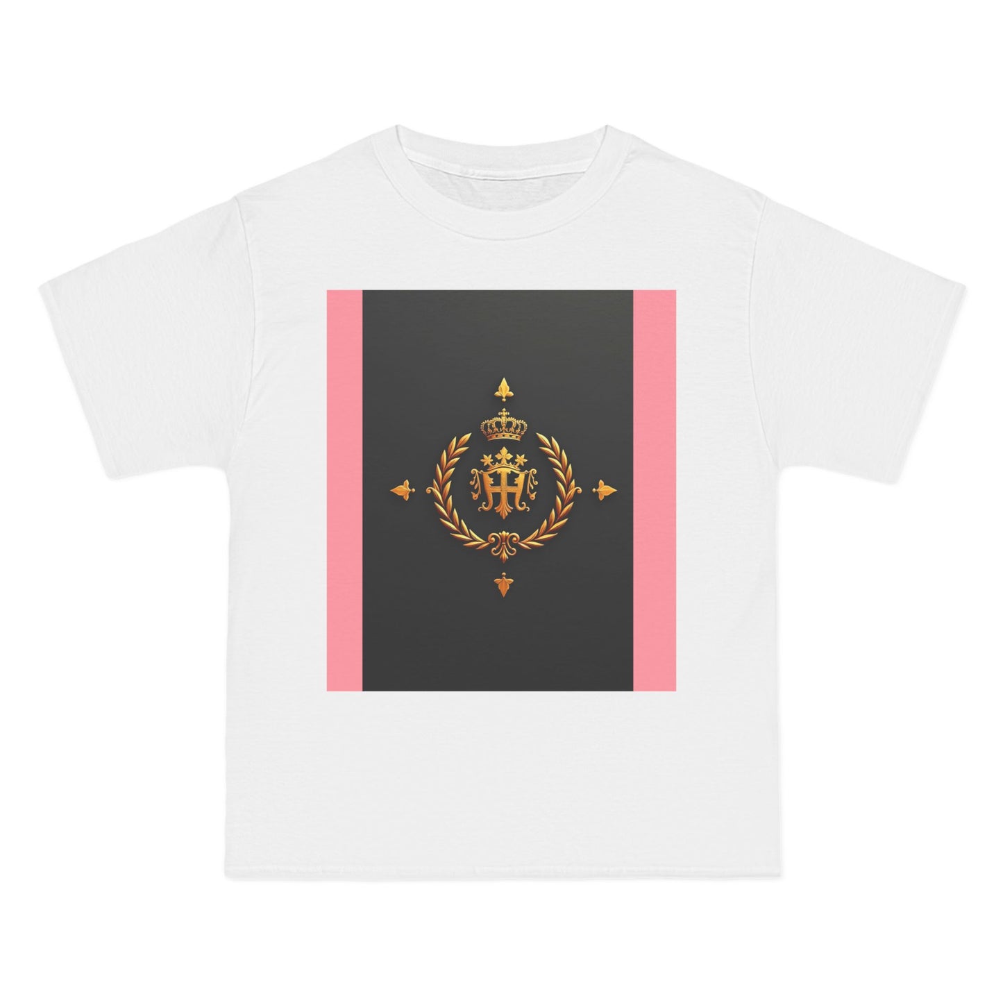 Short-Sleeve Graphic T-Shirt, Stylish Casual Wear, Trendy Gift for Friends, Summer Fashion, Statement Tee, Everyday Comfort - Pink Striped Gold Crest