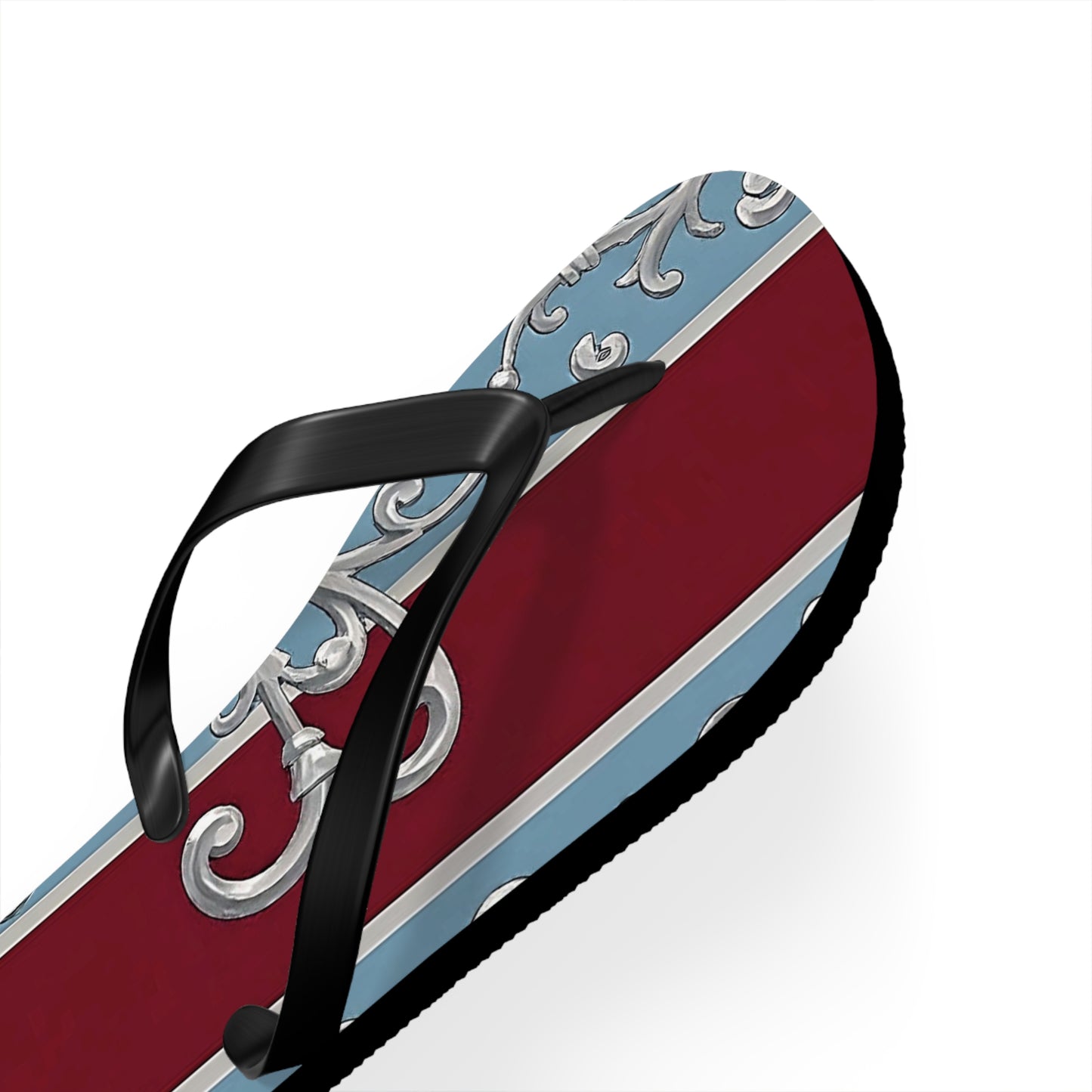 Elegant Vintage Flip Flops - Stylish Summer Footwear with Classic Design - Ice Blue & Burgundy Striped Baroque