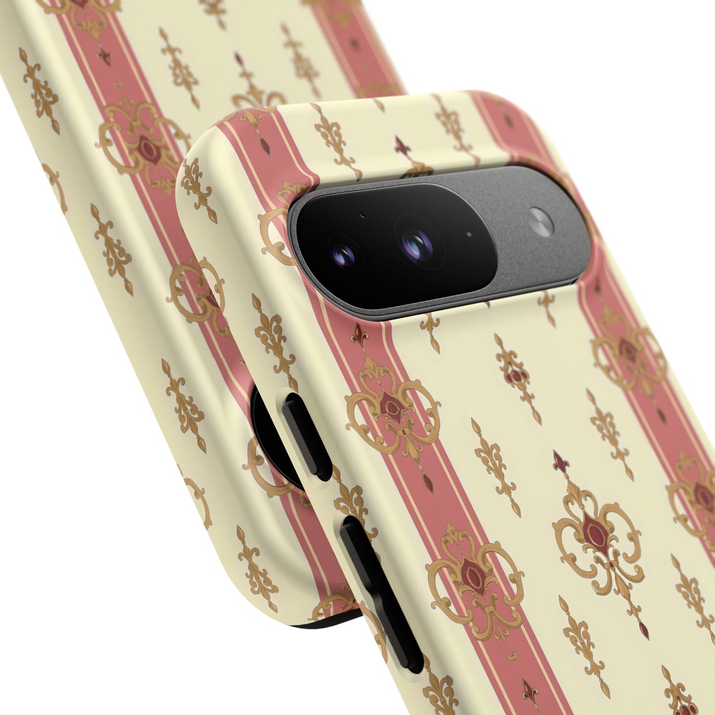 Elegant Floral Motif Phone Case - Tough Cases with Vintage Design - Mauve Striped Gold Damask