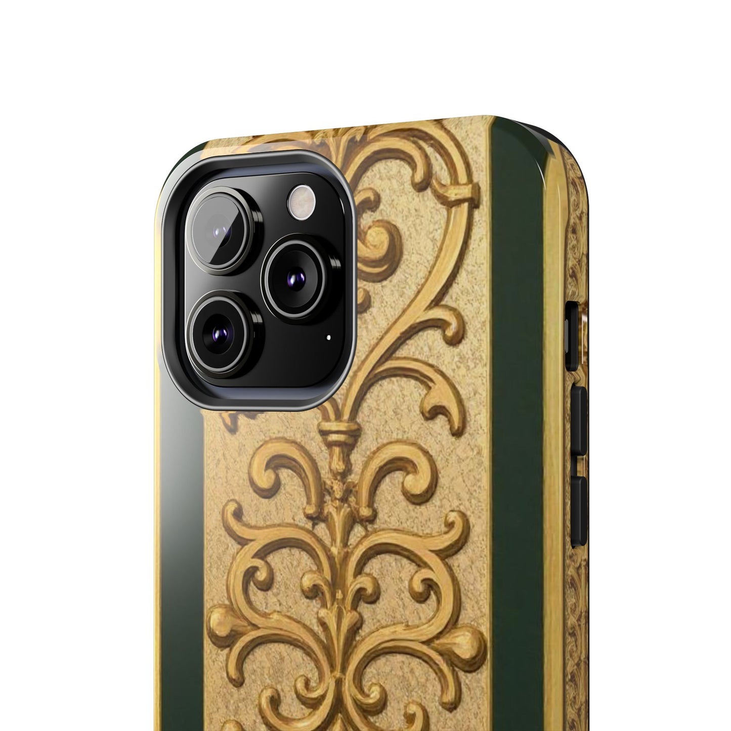 Elegant Teal Striped Gold Baroque Vintage Phone Case, Durable Cell Phone Cover, Floral Phone Protection, Personalized Gift Idea