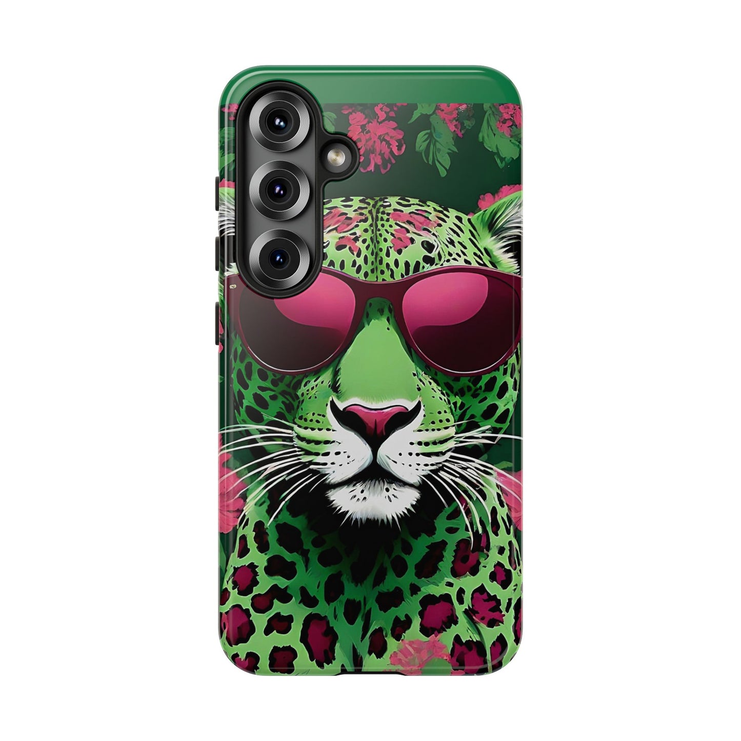 Phone Case - Lime Green & Burgundy Leopard In Sunglasses Design