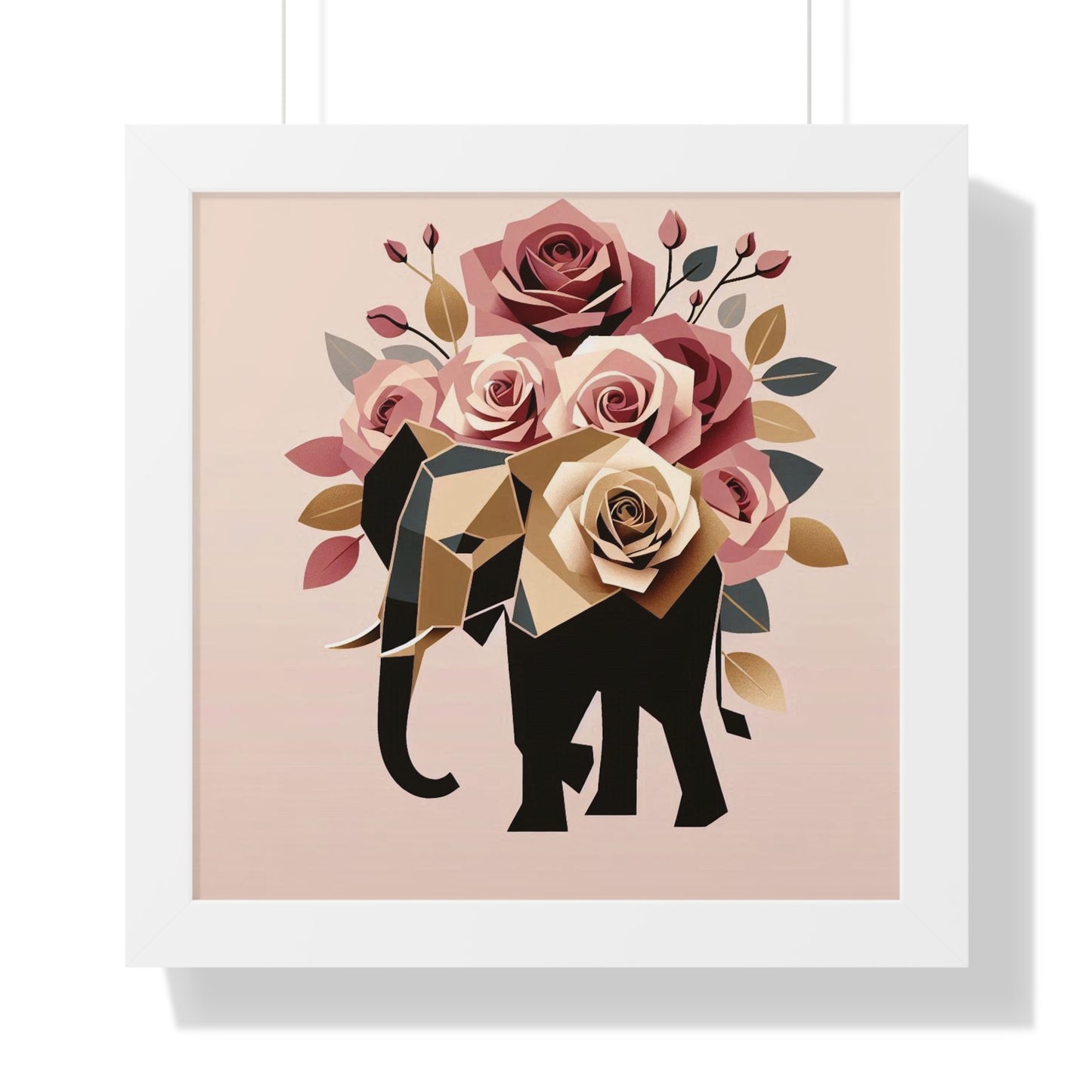 Vertical Poster - Black & Gold Elephant & Roses Wall Art