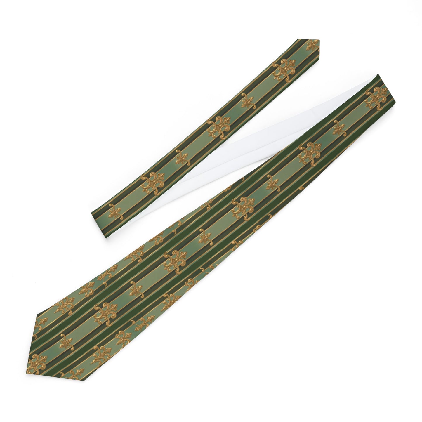 Stylish Floral Necktie - Perfect for Weddings, Parties, and Celebrations, Unique Gift for Men, Father's Day - Green Striped Gold Baroque