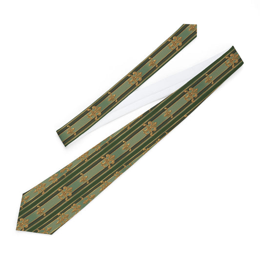 Stylish Floral Necktie - Perfect for Weddings, Parties, and Celebrations, Unique Gift for Men, Father's Day - Green Striped Gold Baroque