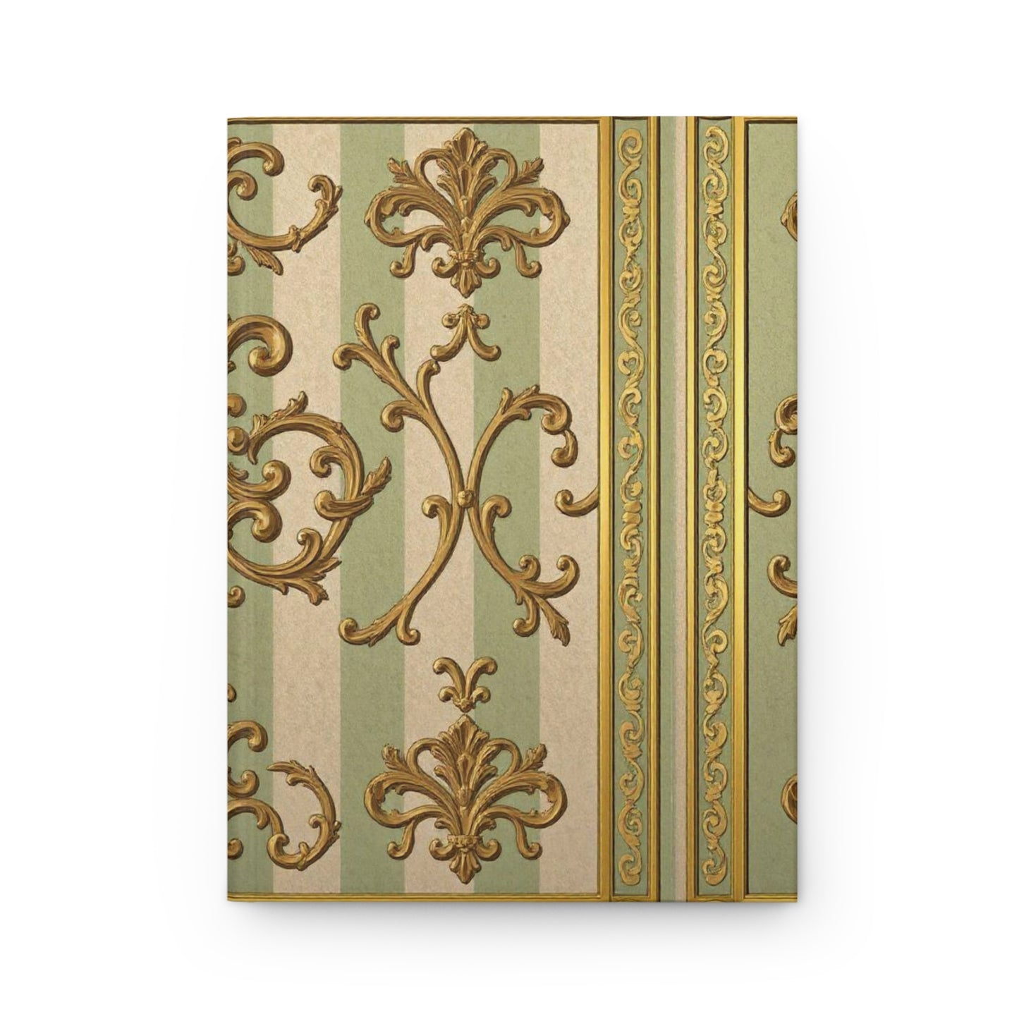 Elegant Vintage Hardcover Journal | Luxury Notebook for Writing, Gift for Writers, Journaling - Mint & Beige Striped Gold Baroque