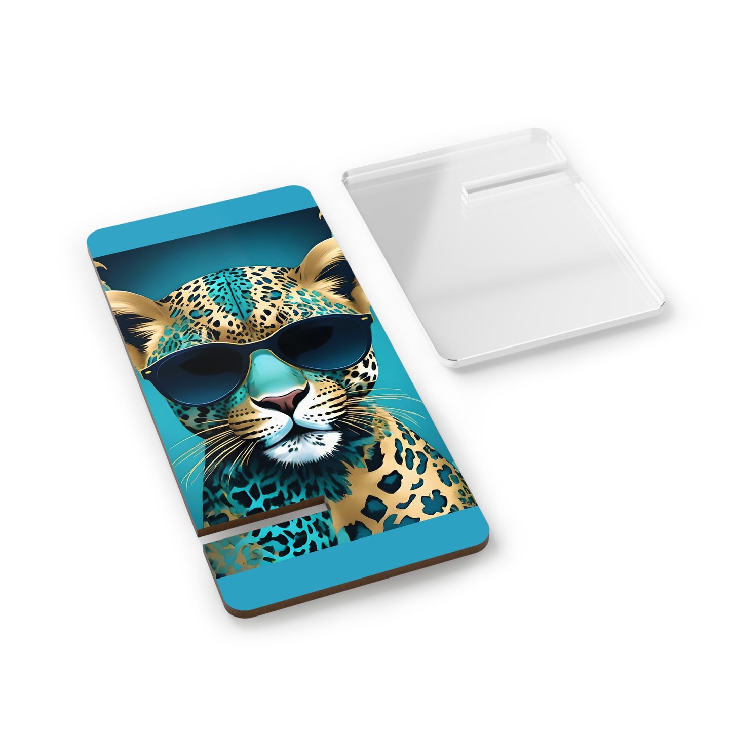 Elegant Floral Smartphone Display Stand - Aqua Leopard & Sunglasses - Decorative Mobile Holder
