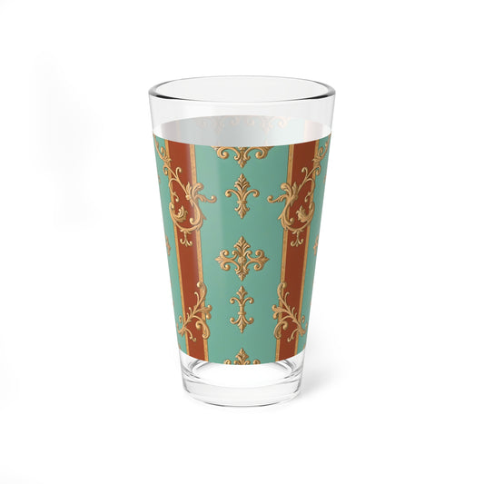 Elegant Patterned Mixing Glass | Vintage-Inspired Barware, Home Decor, Gift for Mixologists, Wedding Reception - Rust & Mint Aqua Striped Baroque
