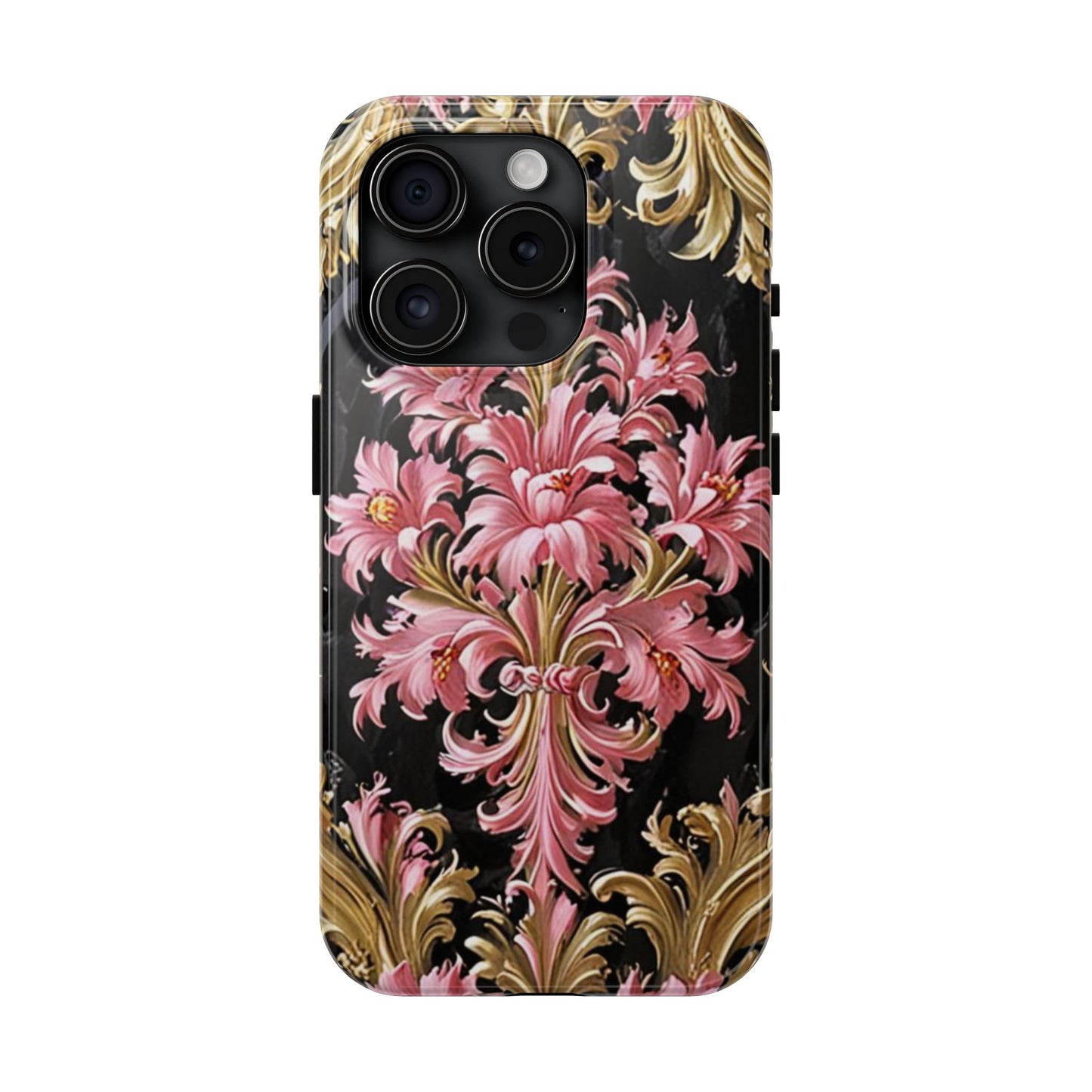 Elegant Floral Tough Phone Cases | Stylish Protection for Her | Gift for Birthdays - Black & Pink Oil Painting Style Rococo