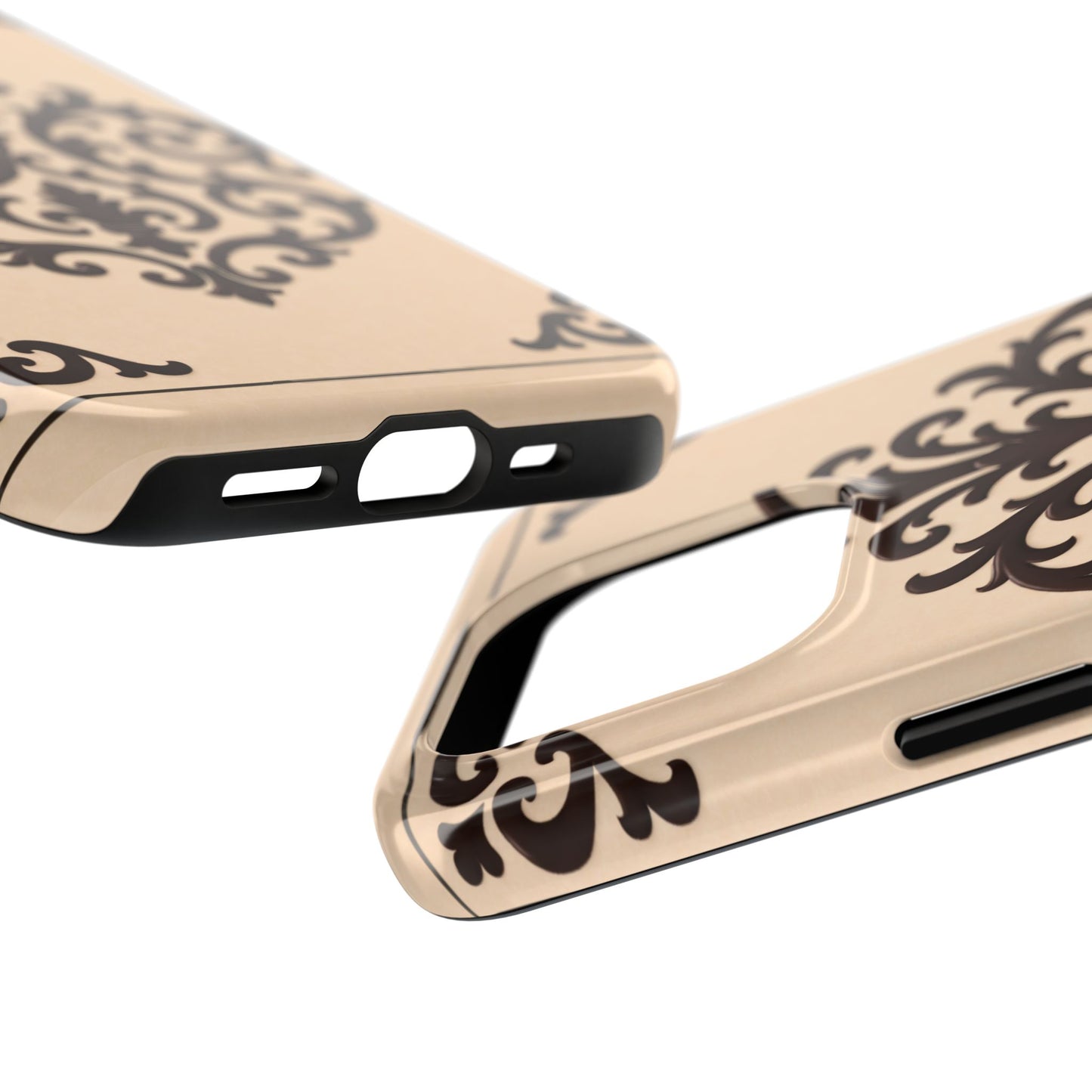 Almond-Beige & Brown Baroque Tough Phone Case — Elegant Beige & Brown Protective Cover