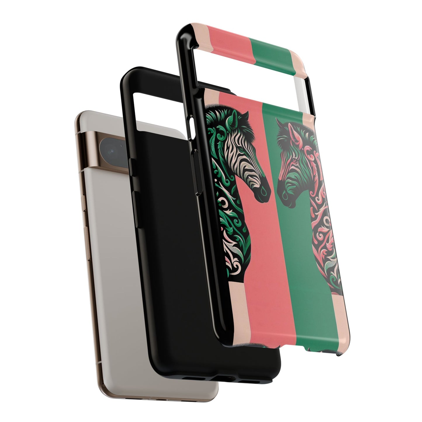 Phone Case - Elegant Pink & Green Zebra Damask Design
