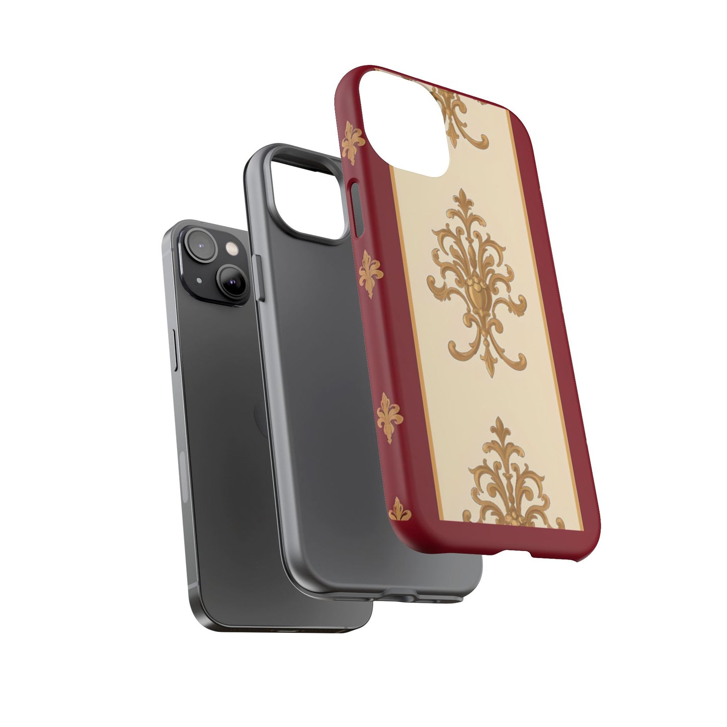 Elegant Floral Motif Phone Case - Tough Cases with Vintage Design - Dusk Red Striped Gold Damask