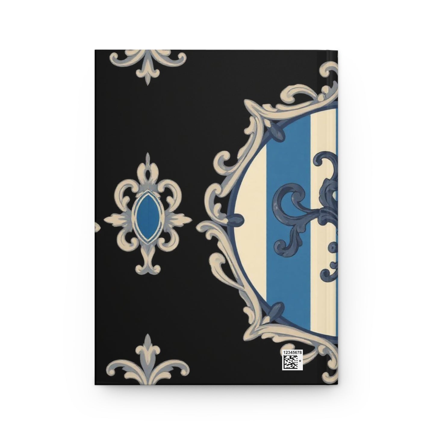 Elegant Blue & Alabaster Striped Baroque Hardcover Journal - Luxurious Matte Finish, Perfect for Office, Gift, Travel, Note Taking, Wedding Planning