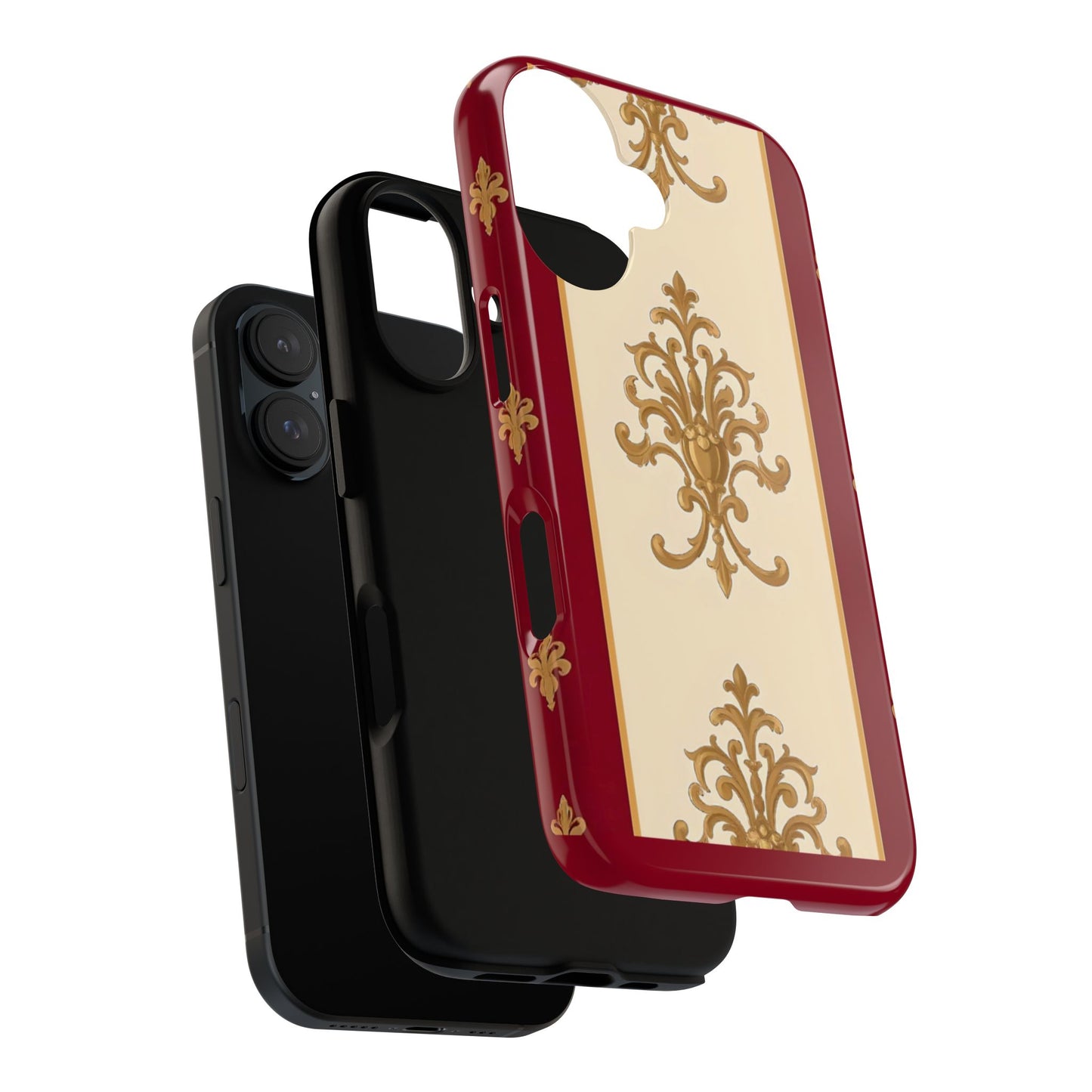 Elegant Floral Motif Phone Case - Tough Cases with Vintage Design - Dusk Red Striped Gold Damask