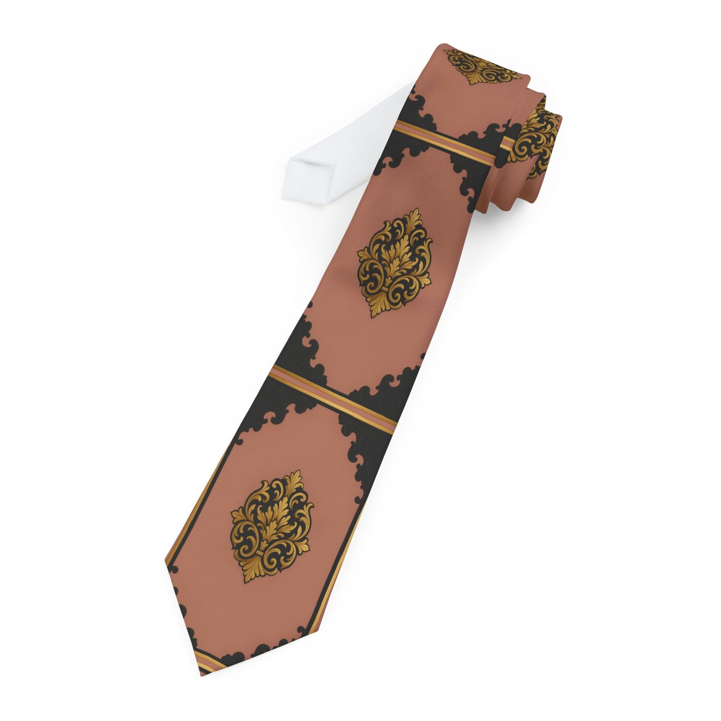 Mauve & Black-Gold Vintage Baroque Necktie — Classic Gold Patterned Tie