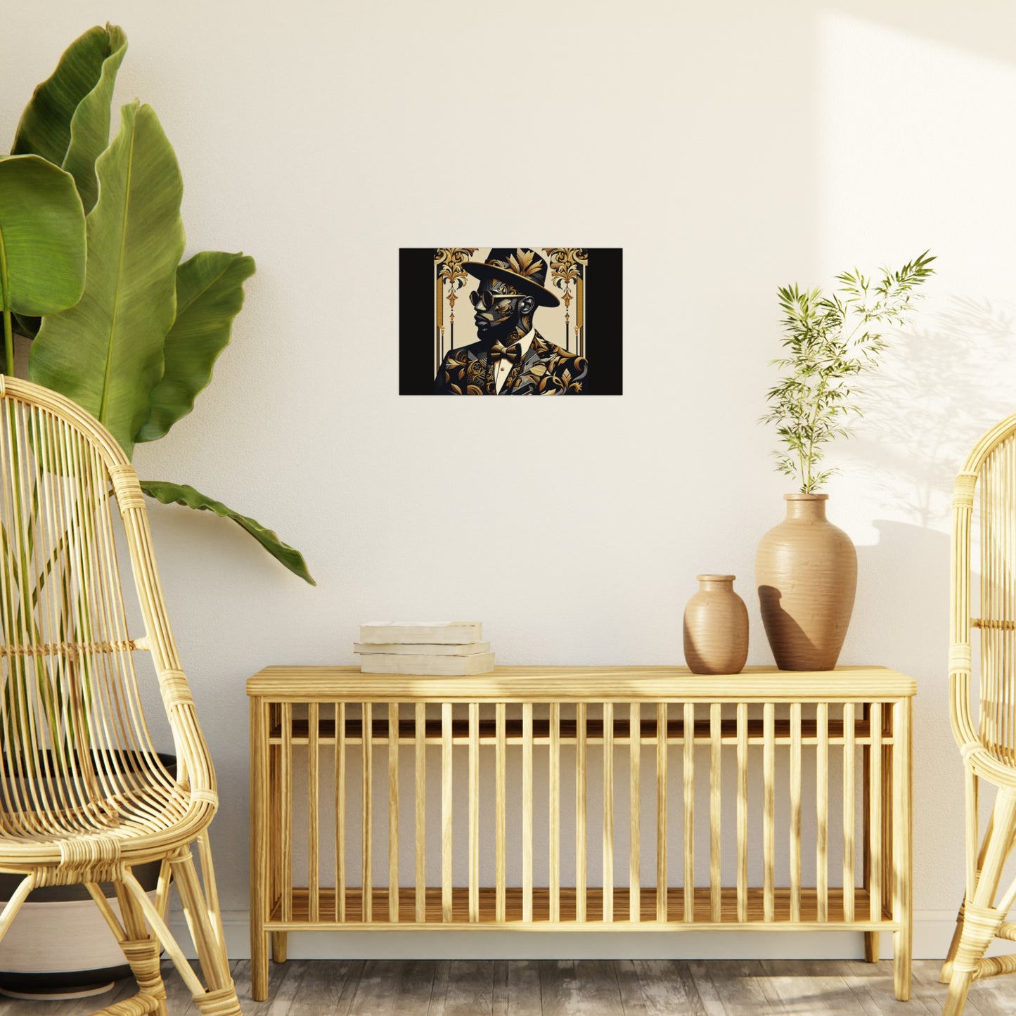 Stylish Foam Board Art, Elegant Wall Decor, Home Office Decoration, Modern Portraits, Unique Gifts for Art Lovers - Damask Man in Black & Gold