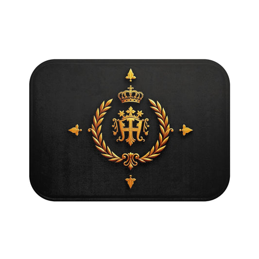 Luxurious Black Bath Mat with Crown Design, Elegant Bathroom Decor, Stylish Home Essentials, Spa Gift, Anniversary Present - Gold Crest