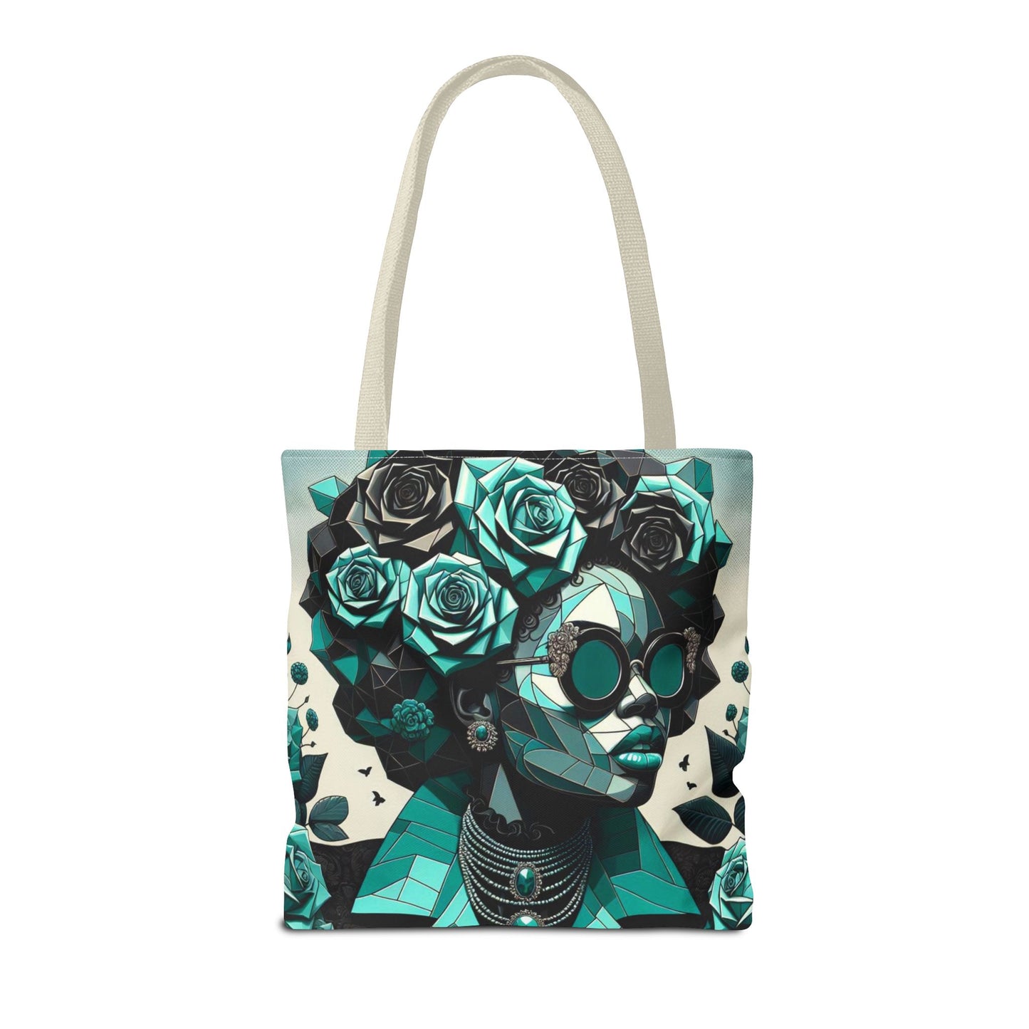 Chic Floral Tote Bag - Stylish Eco-Friendly Handbag for Everyday Use, Perfect for Gifts, Shopping, Beach, Art Lovers - Turquoise & Black Roses Lady