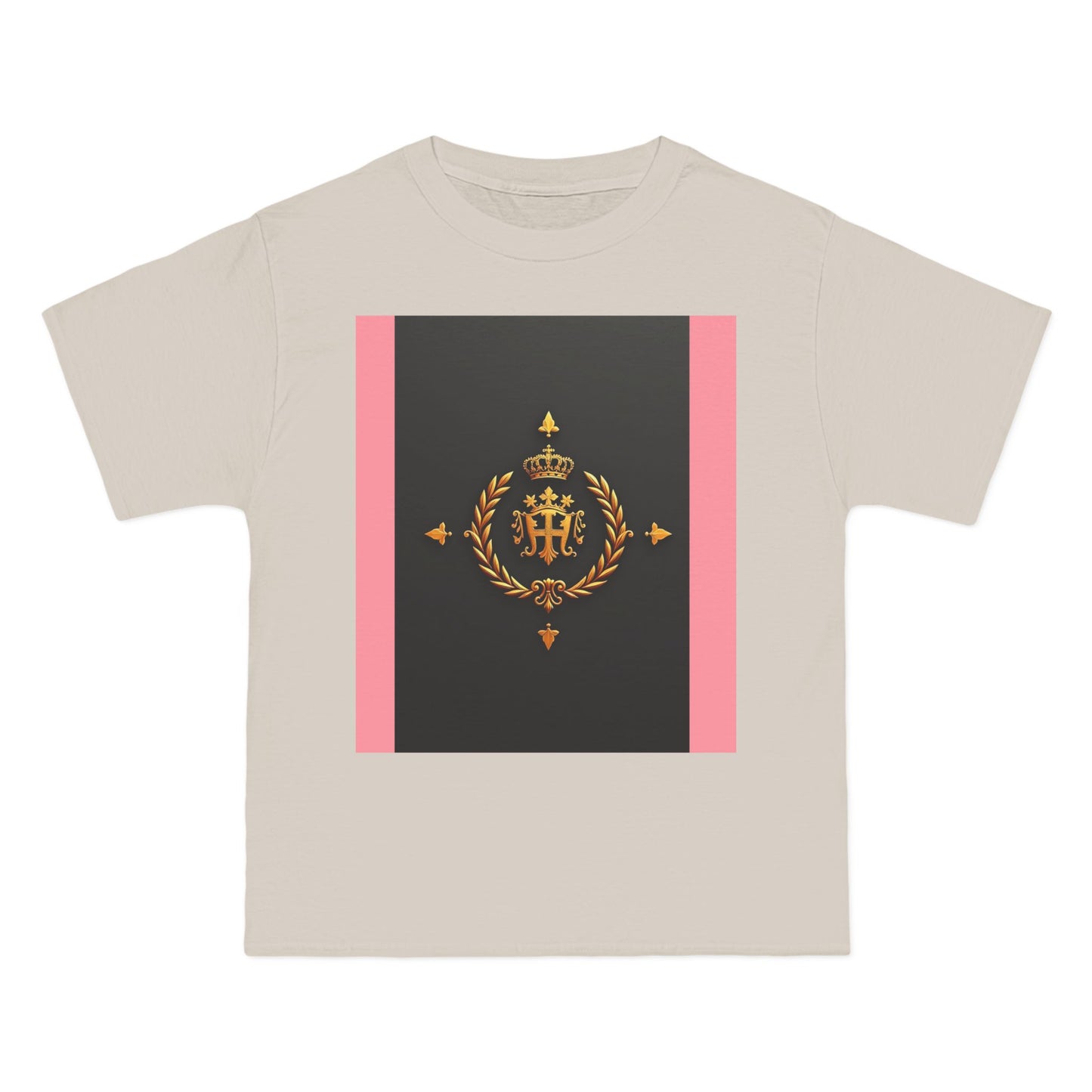 Short-Sleeve Graphic T-Shirt, Stylish Casual Wear, Trendy Gift for Friends, Summer Fashion, Statement Tee, Everyday Comfort - Pink Striped Gold Crest