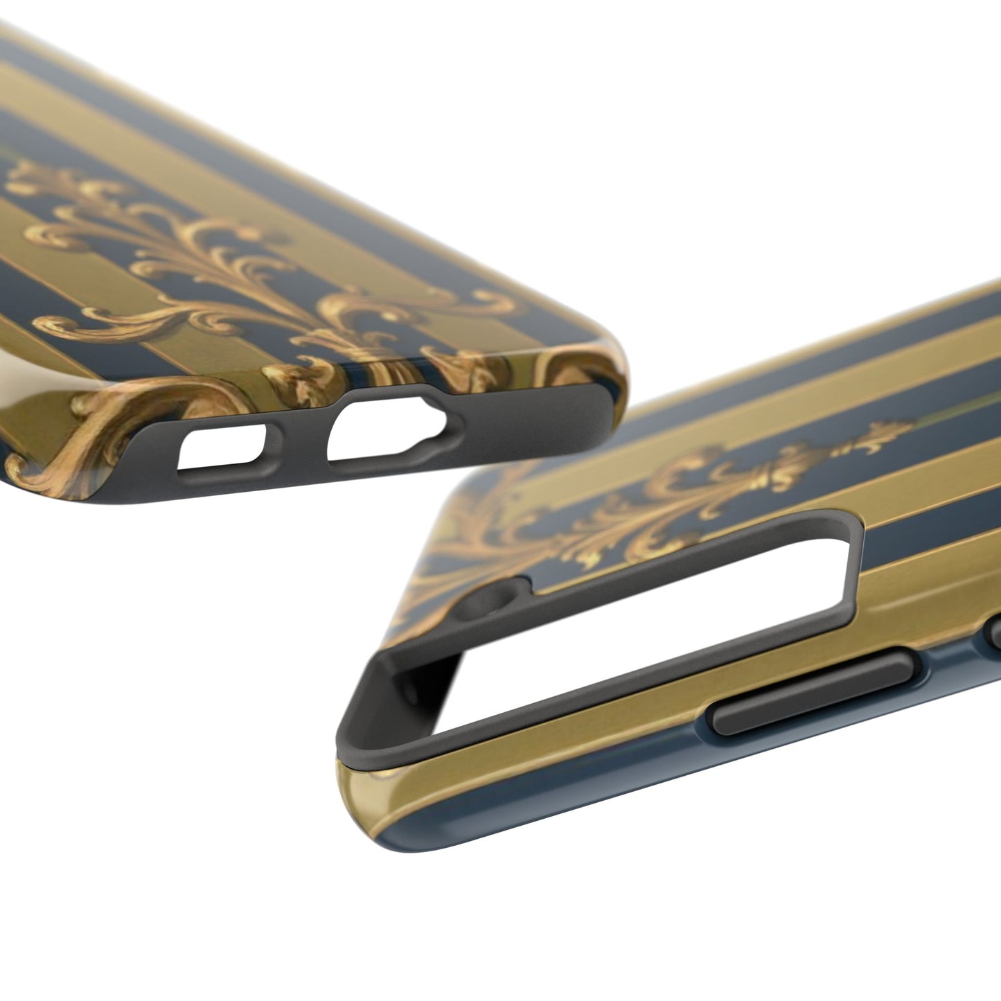 Elegant Midnight Blue & Olive Striped Gold Baroque Tough Phone Case, Phone Cover, Durable Case for Protection, Stylish Gift for Him/Her