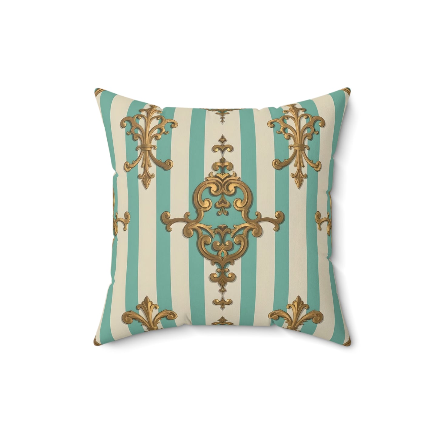 Elegant Faux Suede Square Pillow for Luxe Decor, Sofa Cushion, Bedroom Accent, Home Styling - Matte Green Striped Rococo