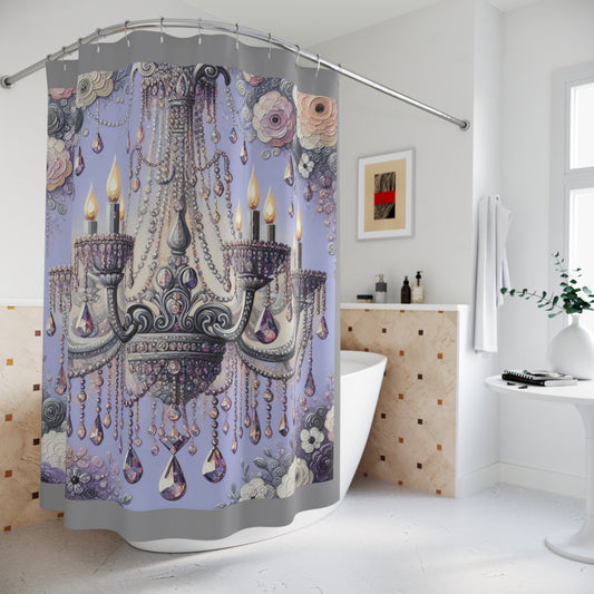 Elegant Chandelier Shower Curtain, Glam Decor, Bathroom Accessory, Home Style, Luxury Bathroom Decor - Lilac Jeweled Chandelier