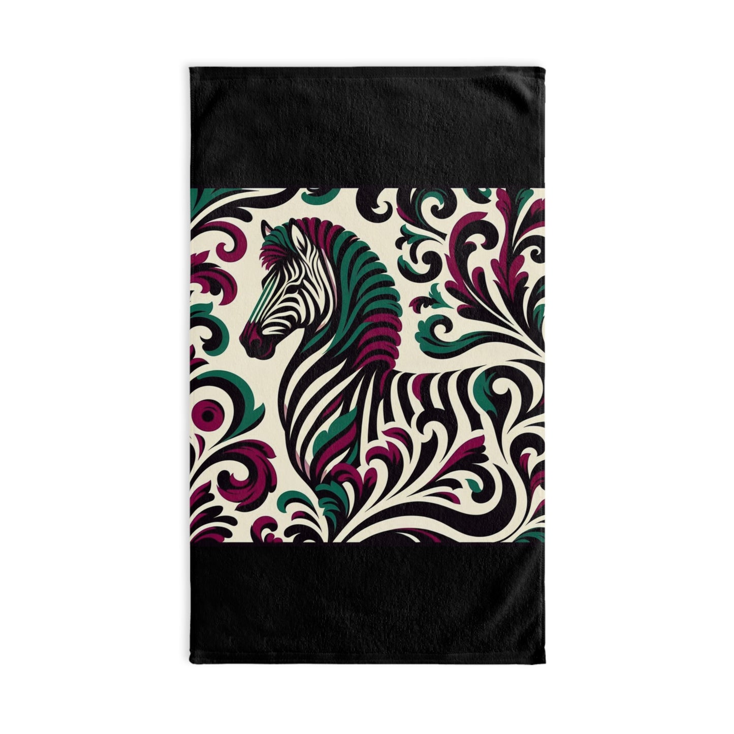 Hand Towel - Luxurious Ornate Elegant Burgundy & Green Zebra Damask Design - Elegant Home Décor