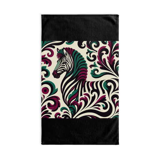 Hand Towel - Luxurious Ornate Elegant Burgundy & Green Zebra Damask Design - Elegant Home Décor