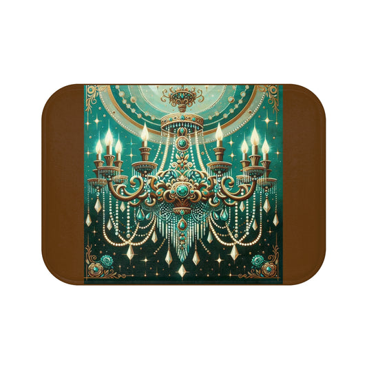 Elegant Chandelier Bath Mat, Luxurious Bathroom Decor, Glamorous Home Accessory, Vintage Style Gift, Spa Vibes - Green & Gold Jeweled Chandelier