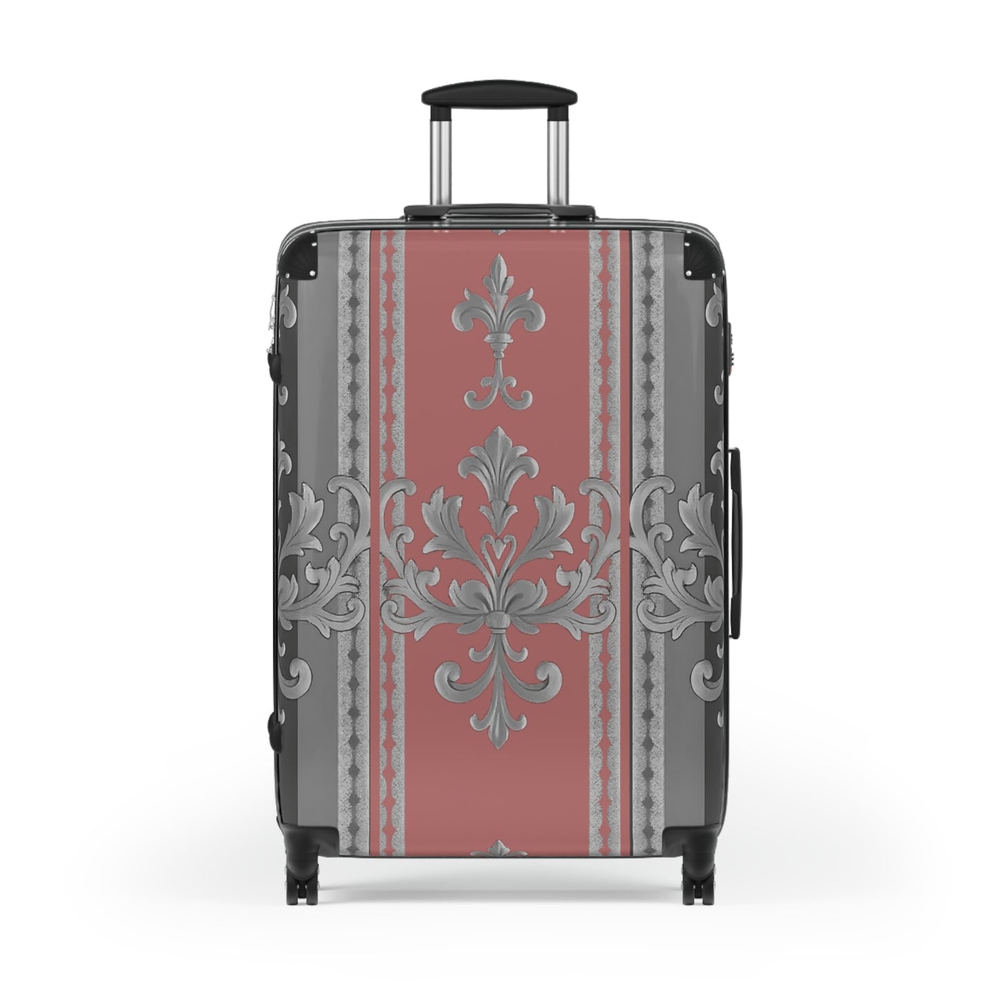 Elegant Floral Design Suitcase for Stylish Travelers - Gray & Mauve Striped Baroque