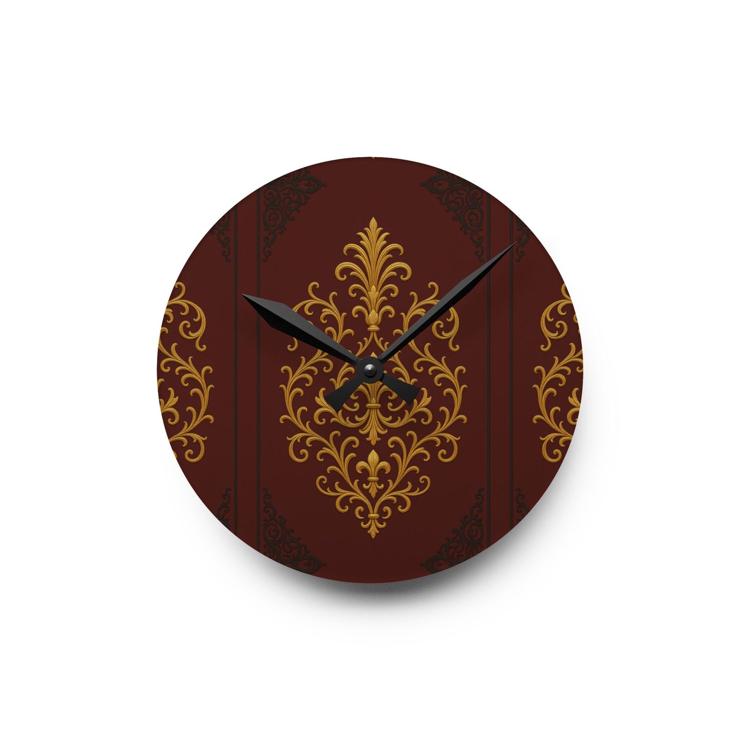 Dusk Burgundy-Black & Gold Baroque Acrylic Wall Clock - Elegant Burgundy & Gold Home Decor