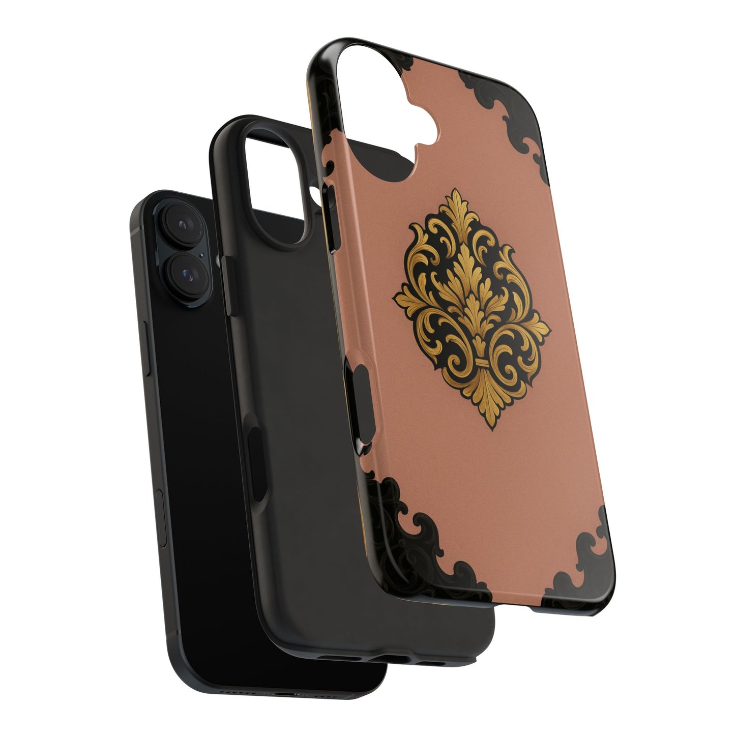 Mauve & Black-Gold Baroque Tough Phone Case — Ornate Protective iPhone Cover