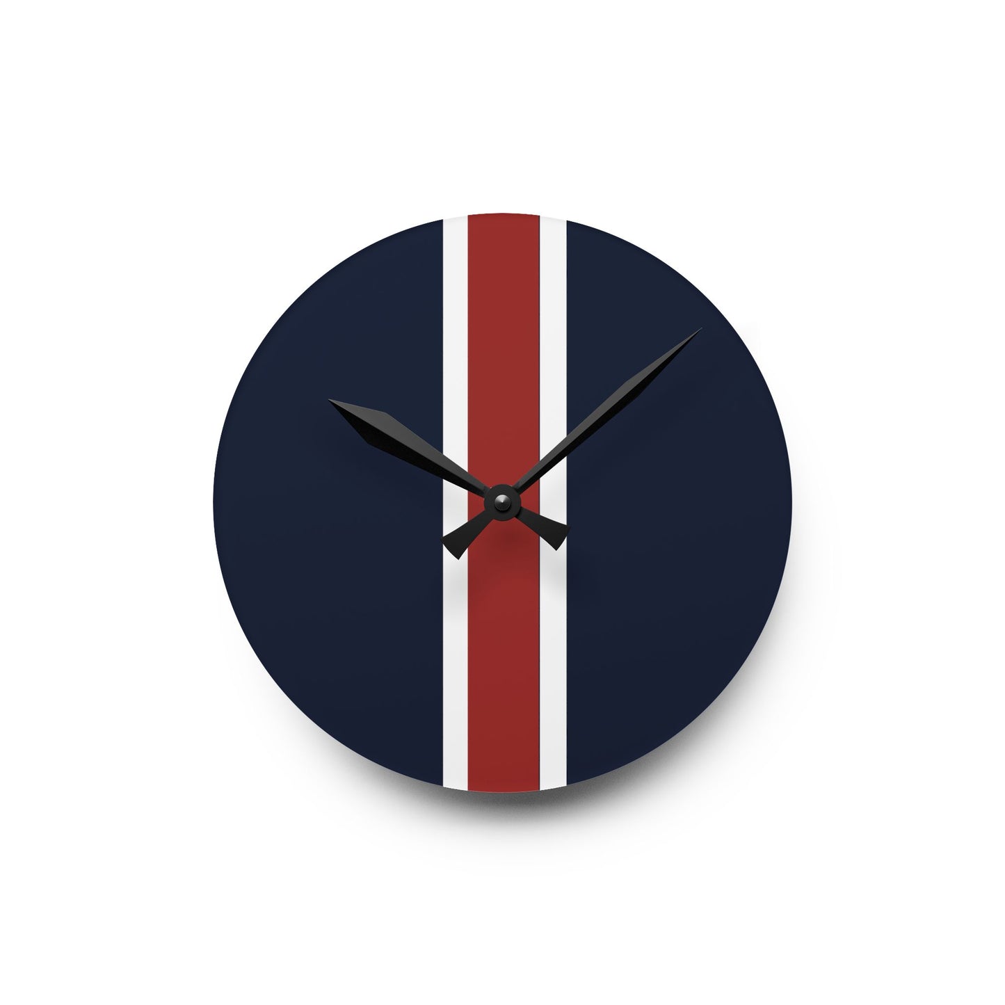 Lunar Midnight & Red-White Striped Acrylic Wall Clock, Modern Home Decor, Minimalist Office Timepiece, Gift for Him, Stylish Wall Art