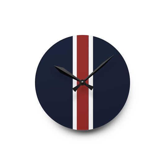 Lunar Midnight & Red-White Striped Acrylic Wall Clock, Modern Home Decor, Minimalist Office Timepiece, Gift for Him, Stylish Wall Art