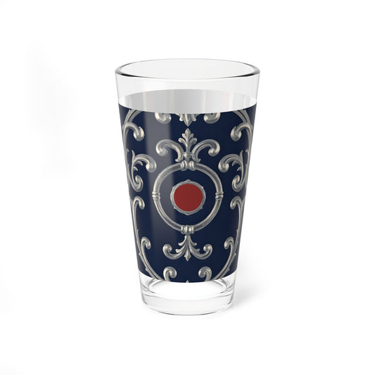 Elegant Mixing Glass - 16oz Cocktail Cup, Vintage Decor, Perfect for Home Bars, Gifts, Parties - Blue & Red Striped Silver Baroque