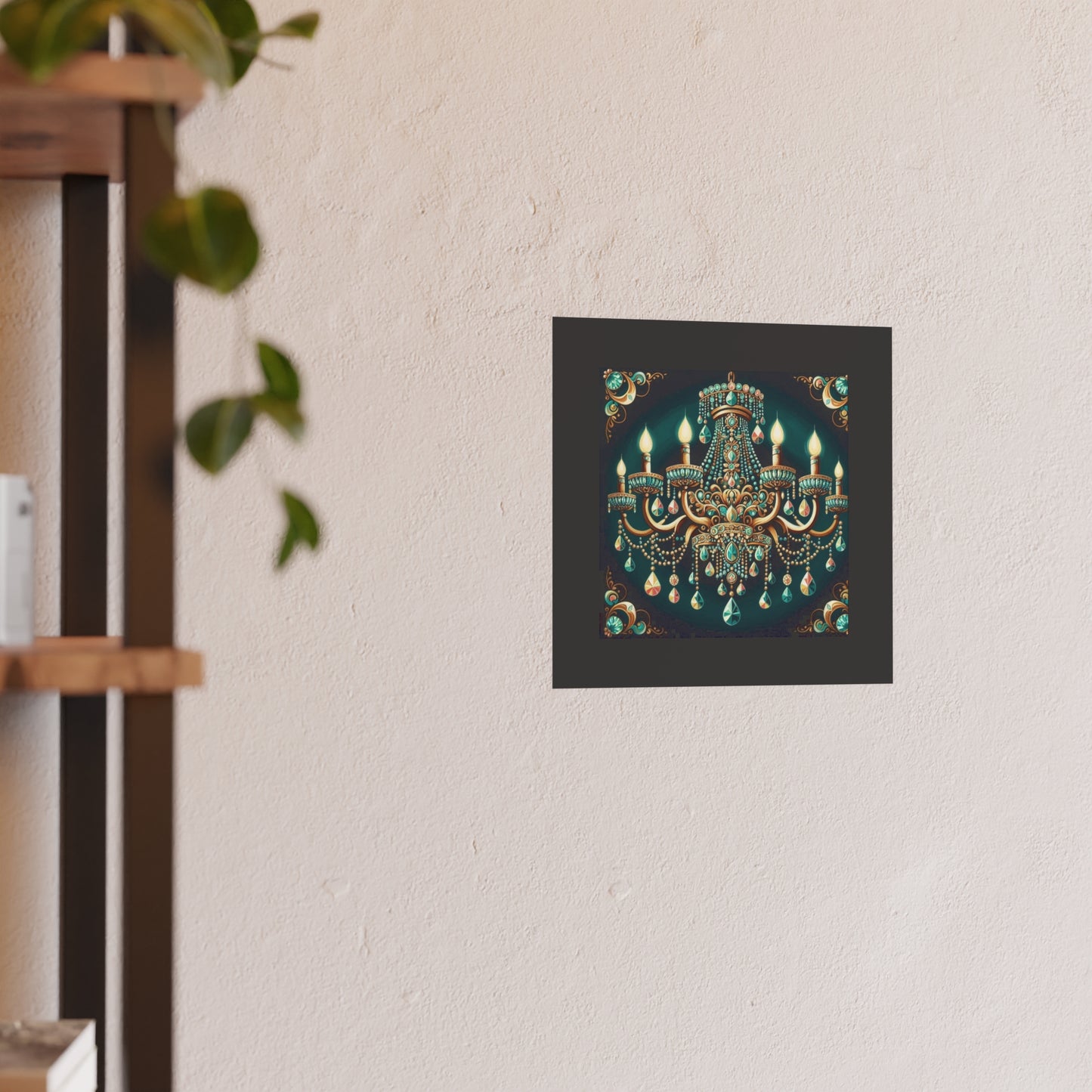 Elegant Chandelier Poster - Luxurious Wall Art for Home Décor - Teal Jeweled Chandelier