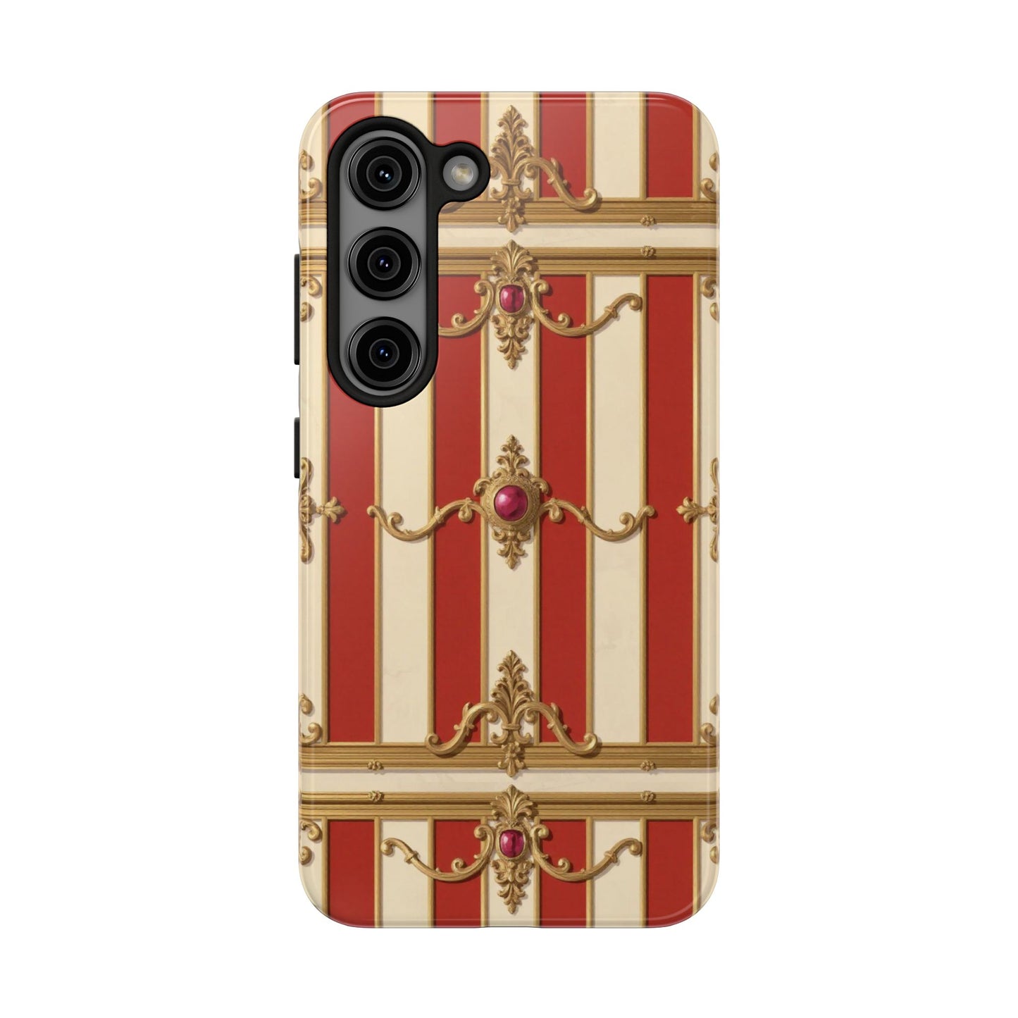 Elegant Alabaster & Dusk Orange Striped Baroque Tough Phone Case - Stylish Protection for Your Device