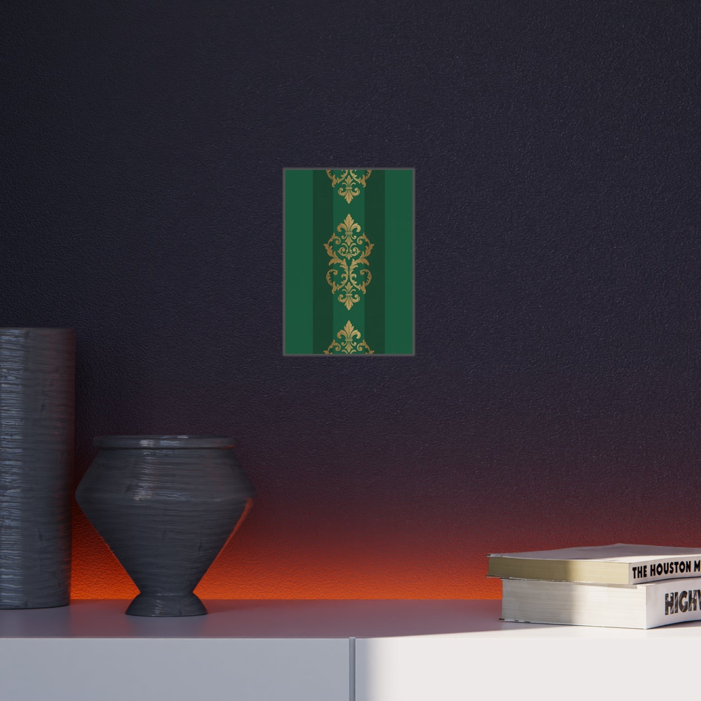 Gold Baroque Green Striped Foam Board Wall Art — Elegant Decorative Plaque