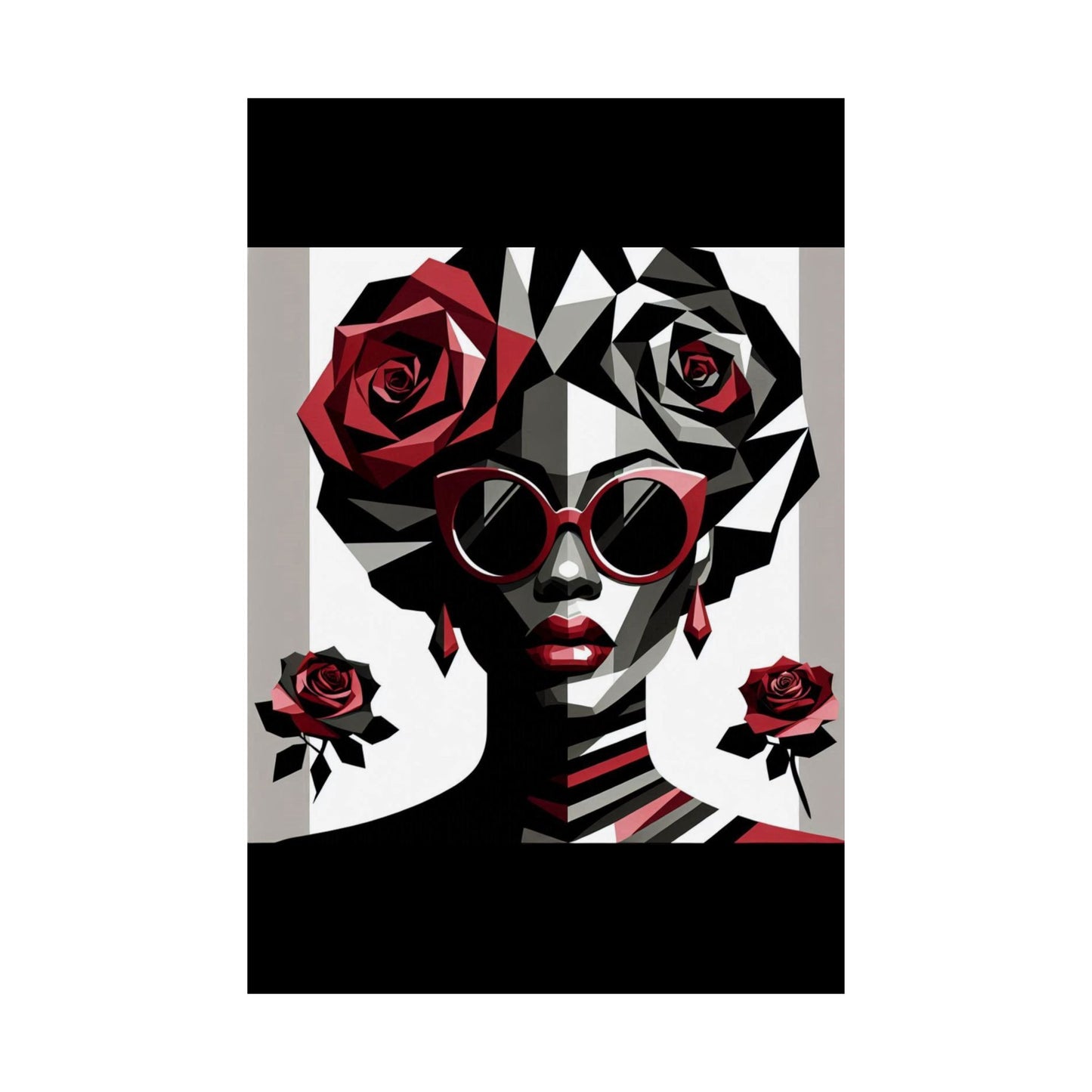 Floral Afro Art Poster - Elegant Matte Vertical Wall Decor - Lady In Red Shades Design